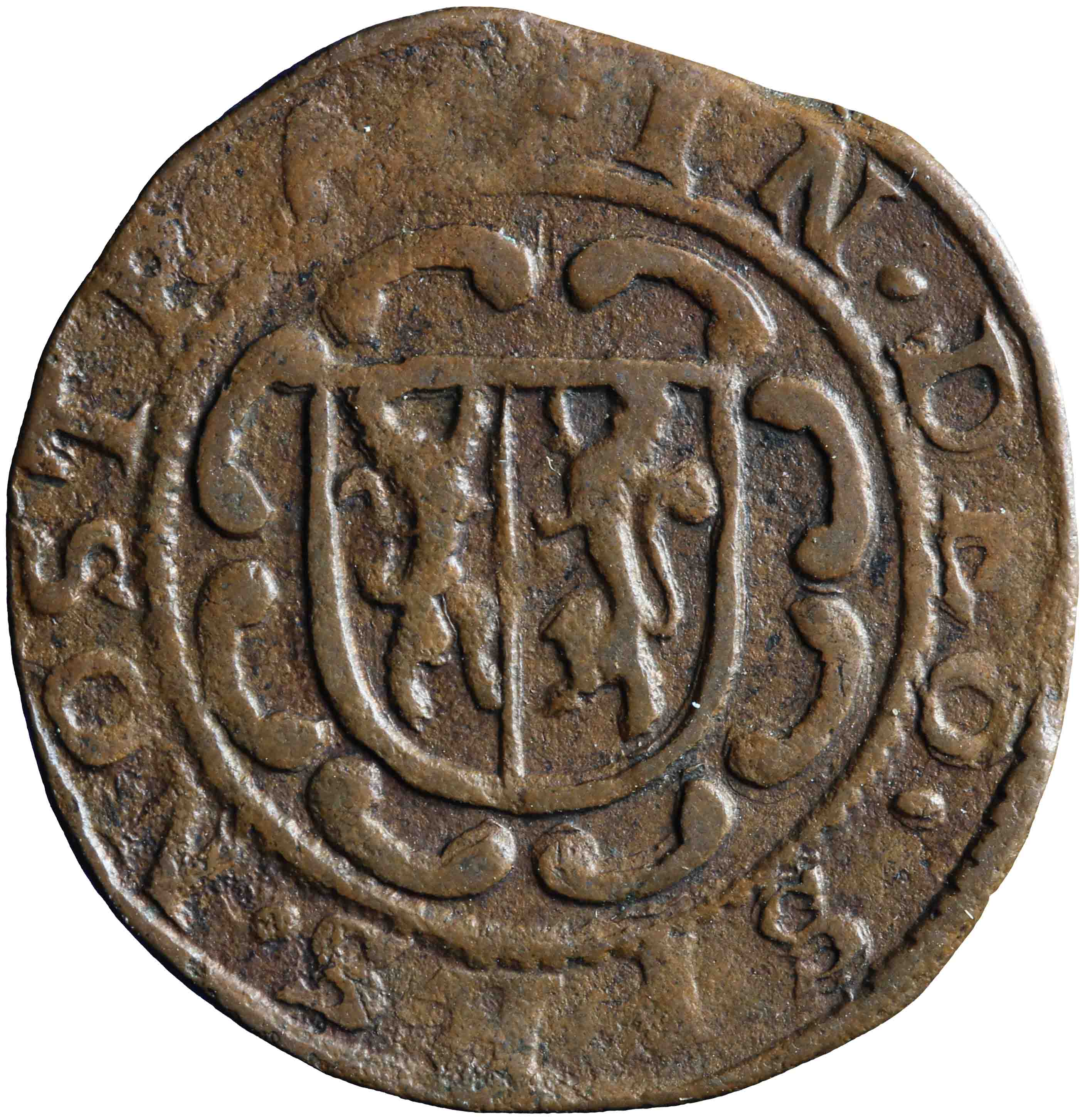 Afbeelding van de keerzijde. duit. Inventarisnummer:NM-00951