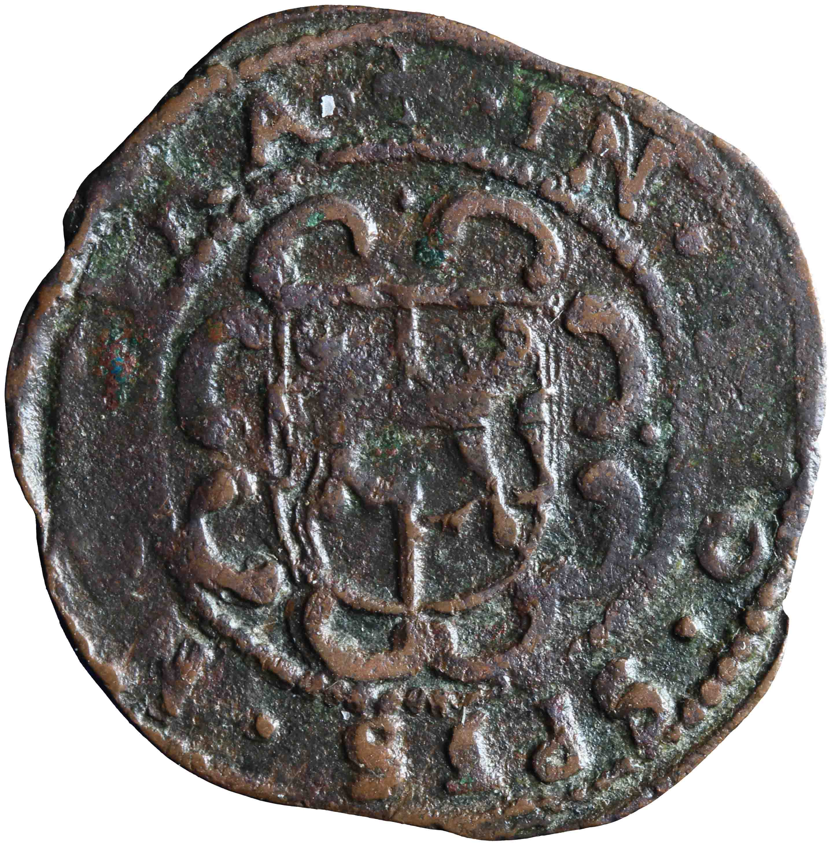 Afbeelding van de voorzijde. duit. Inventarisnummer:NM-00955