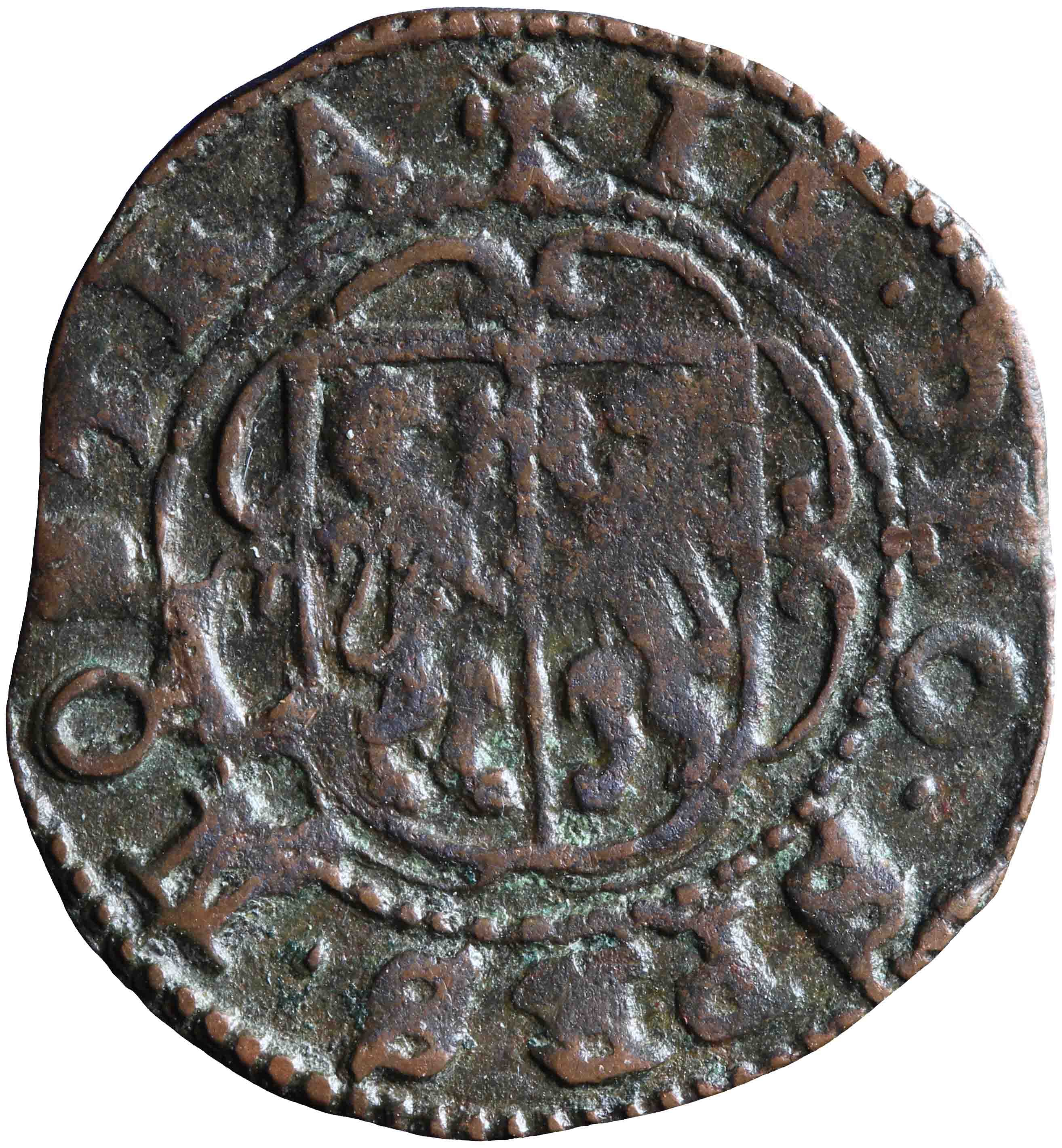 Afbeelding van de voorzijde. duit. Inventarisnummer:NM-00958