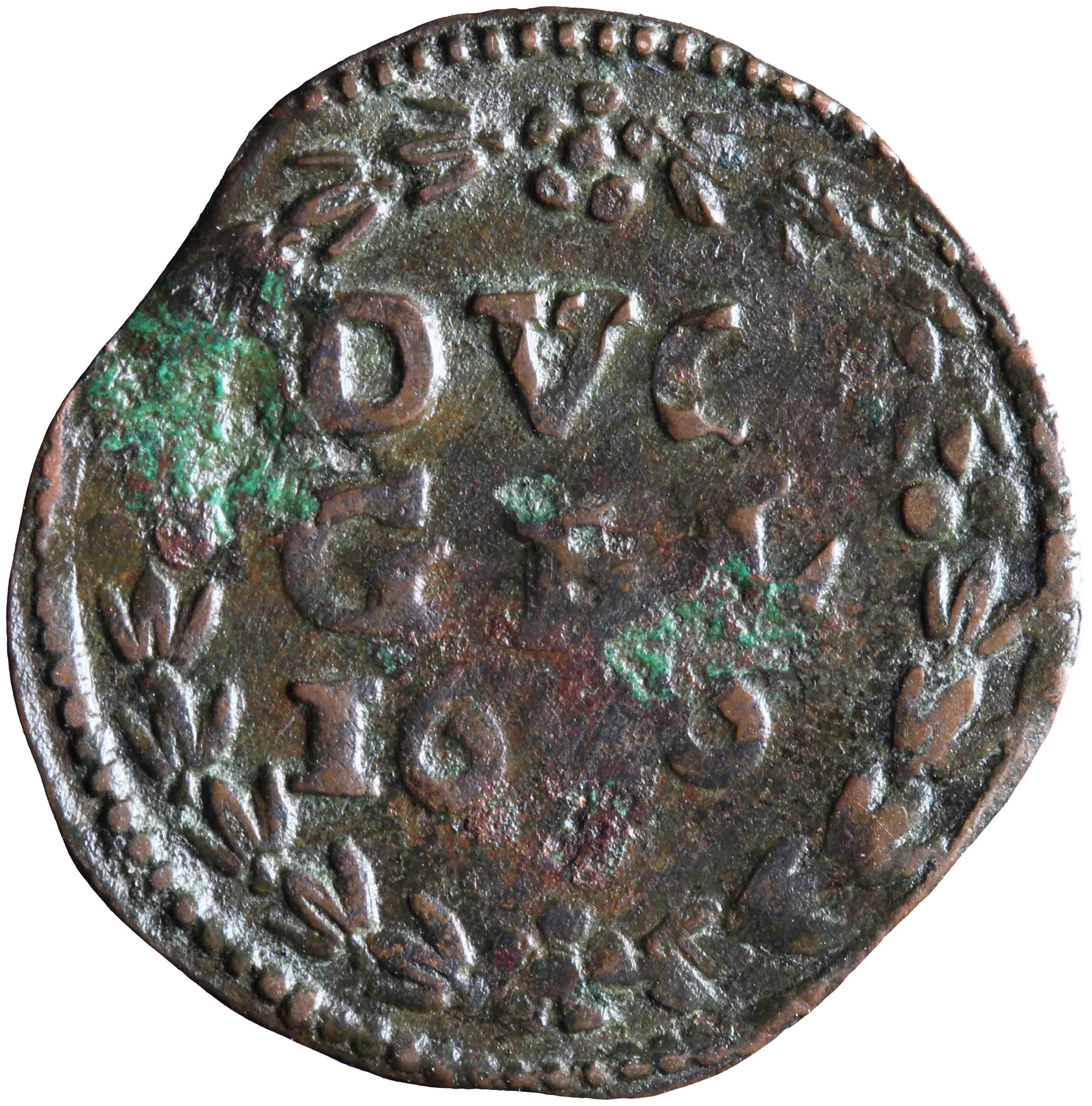 Afbeelding van de keerzijde. duit. Inventarisnummer:NM-00958