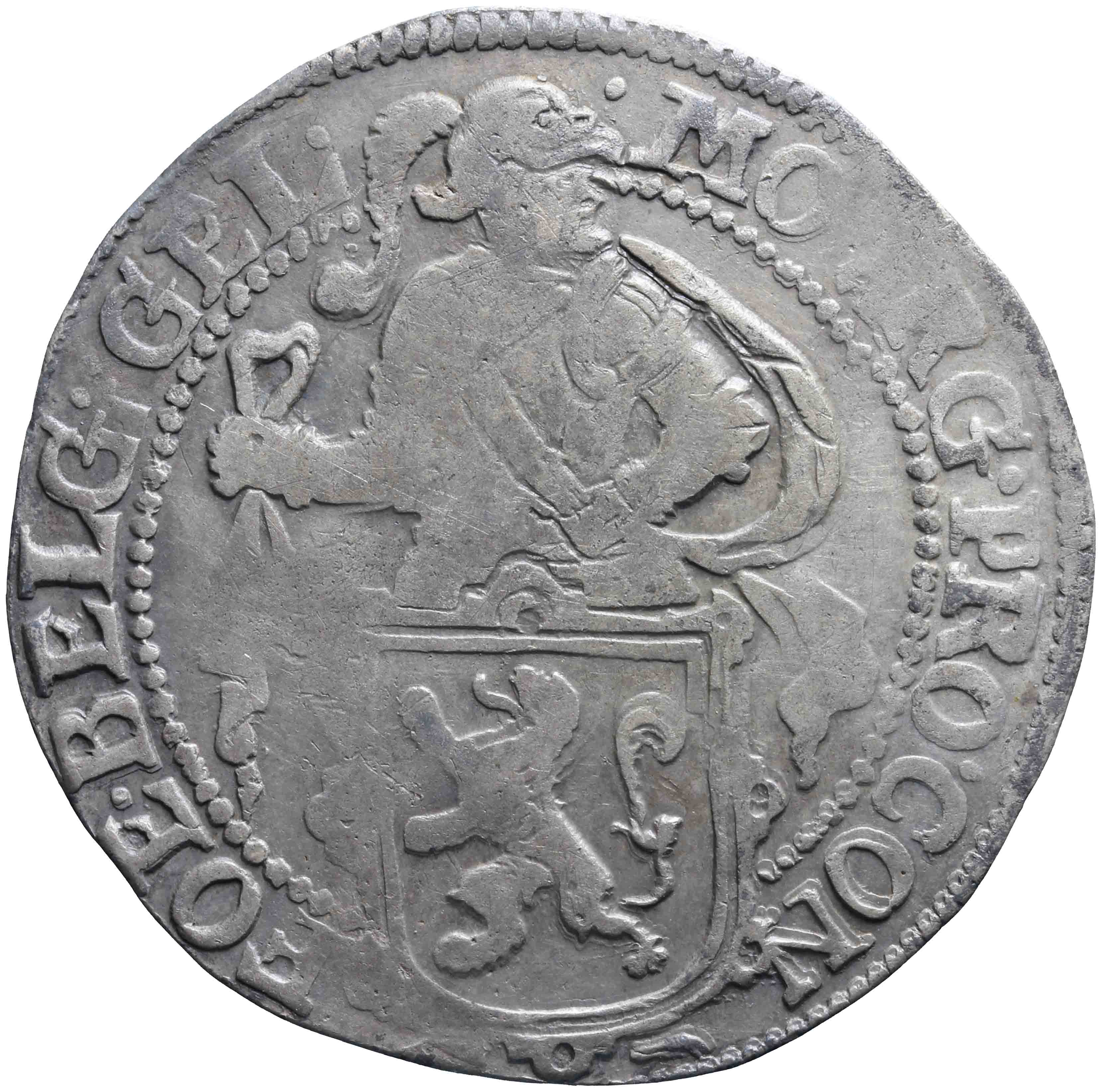 Afbeelding van de voorzijde. leeuwendaalder op Generaliteitsmuntvoet. Inventarisnummer:NM-01008