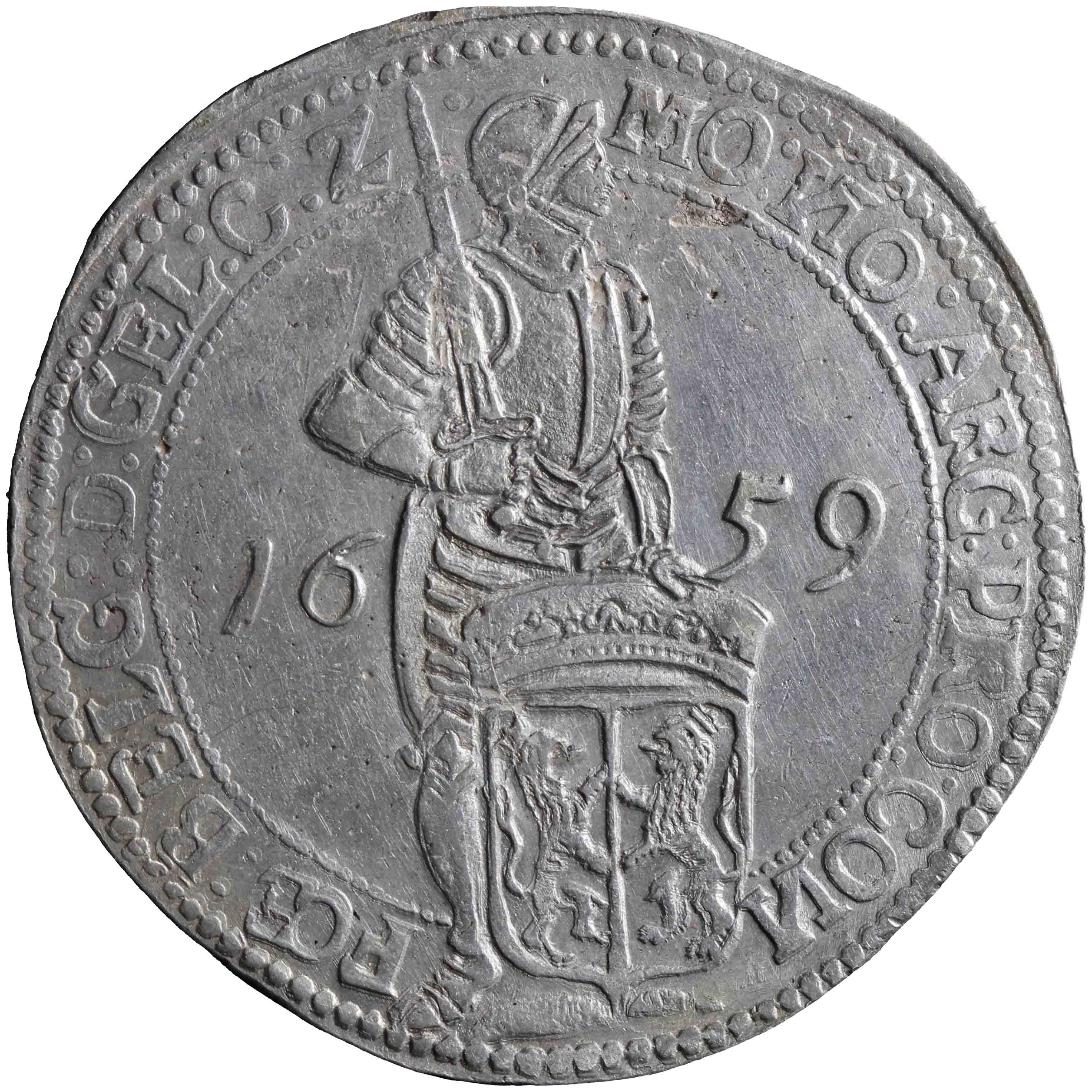 Afbeelding van de voorzijde. zilveren dukaat. Inventarisnummer:NM-01032