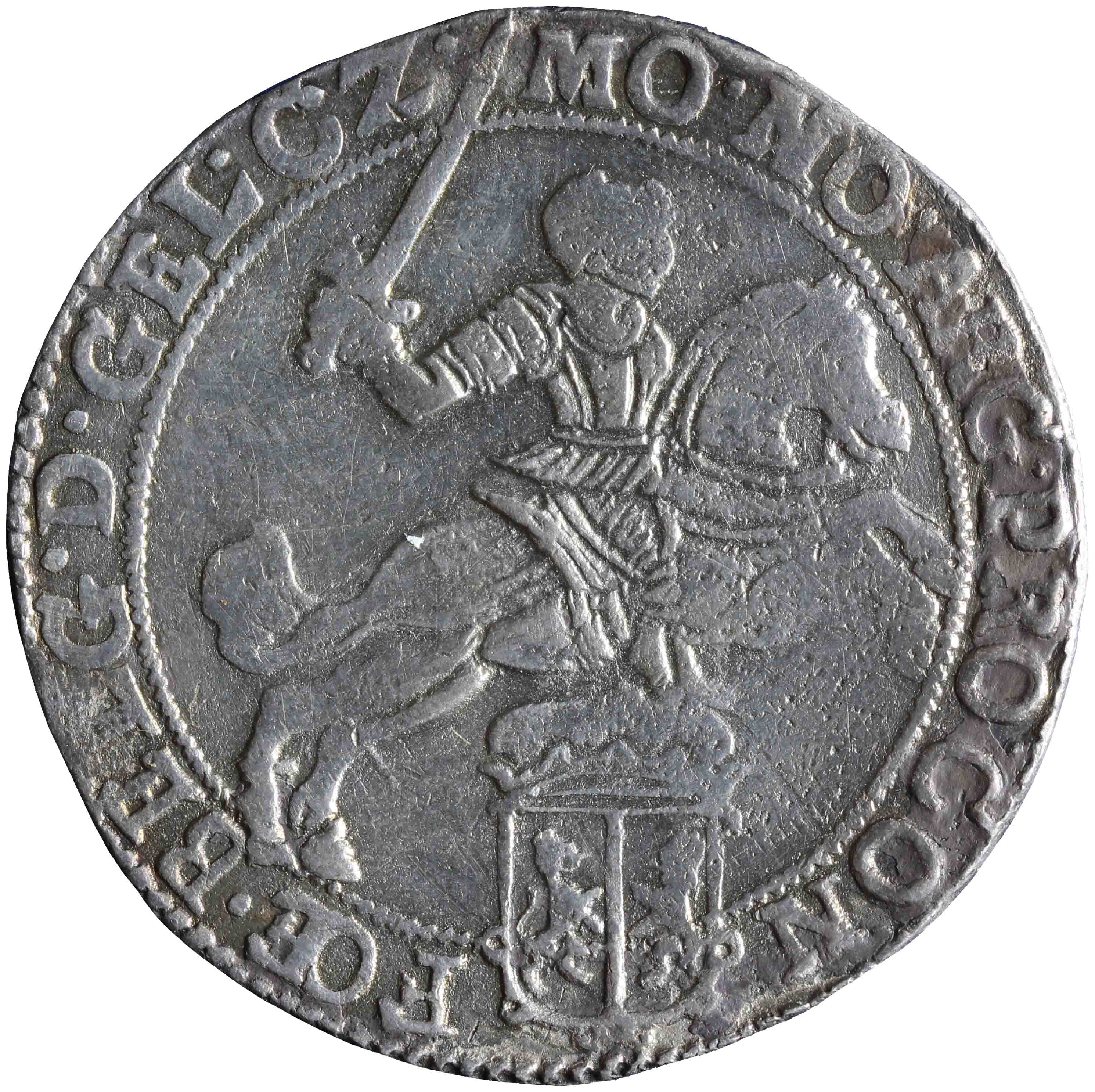 Afbeelding van de voorzijde. zilveren rijder of dukaton. Inventarisnummer:NM-01051