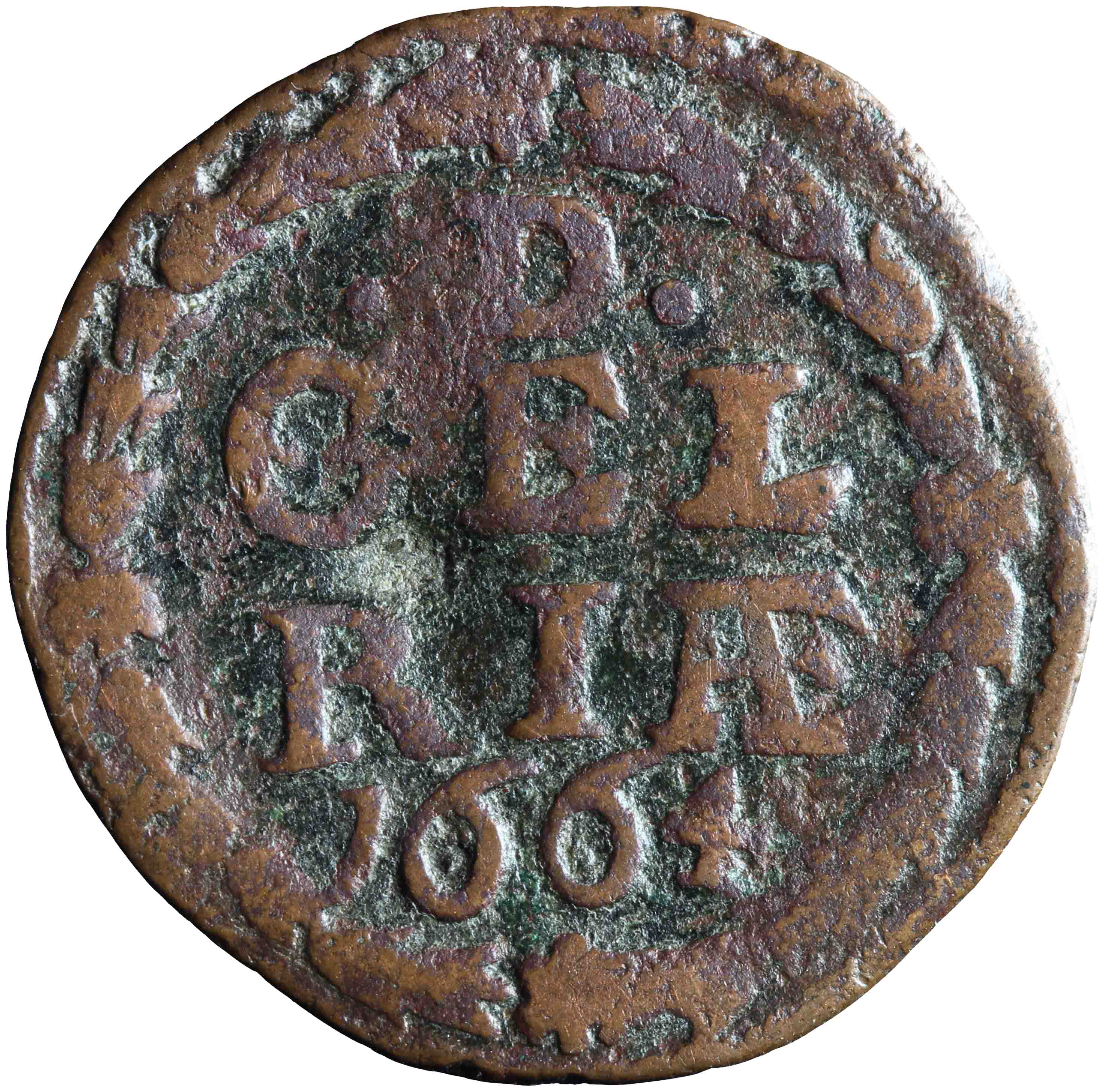 Afbeelding van de keerzijde. duit. Inventarisnummer:NM-01053