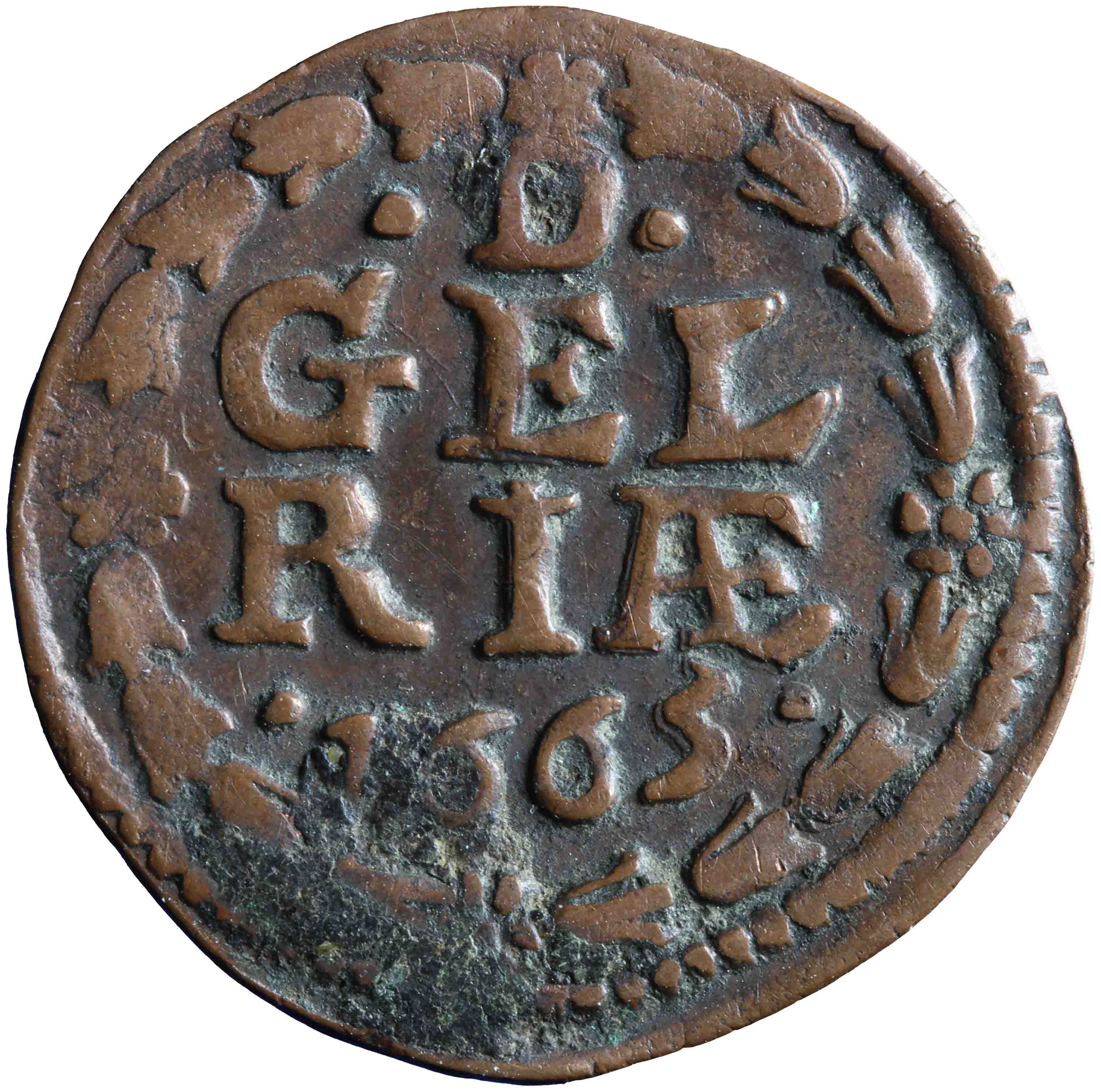 Afbeelding van de keerzijde. duit. Inventarisnummer:NM-01054