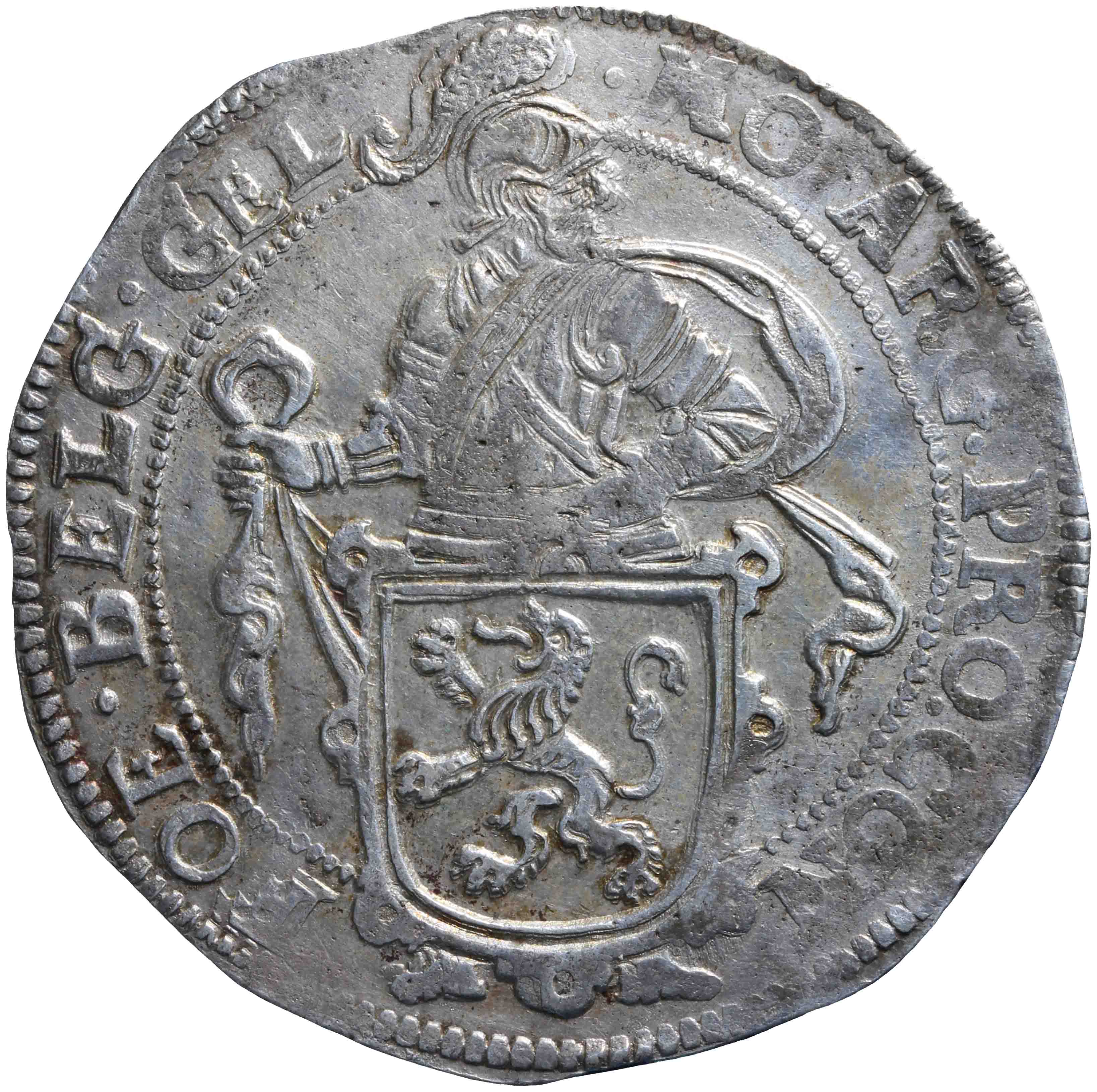 Afbeelding van de voorzijde. leeuwendaalder op Generaliteitsmuntvoet. Inventarisnummer:NM-01057
