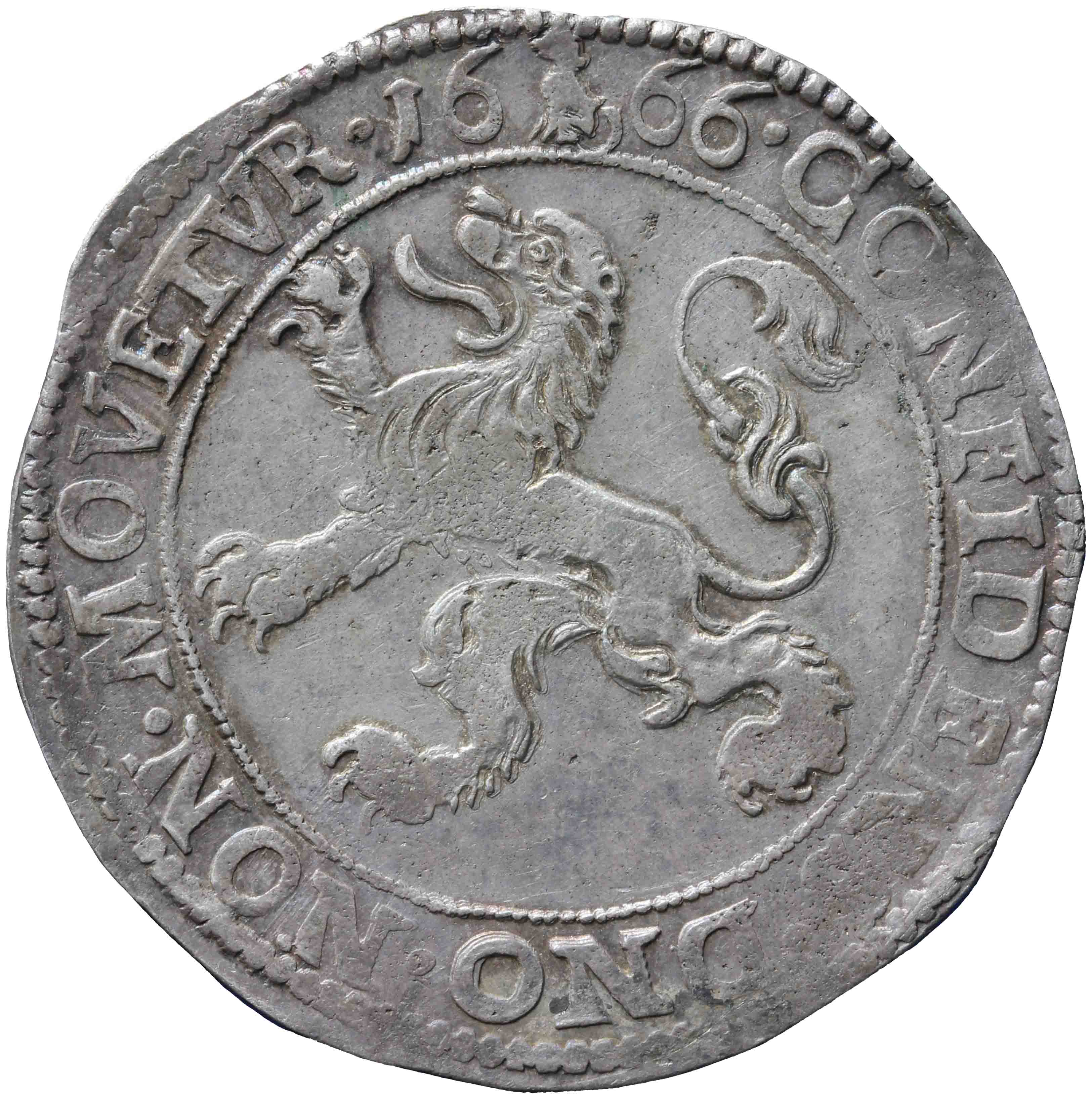 Afbeelding van de keerzijde. leeuwendaalder op Generaliteitsmuntvoet. Inventarisnummer:NM-01057