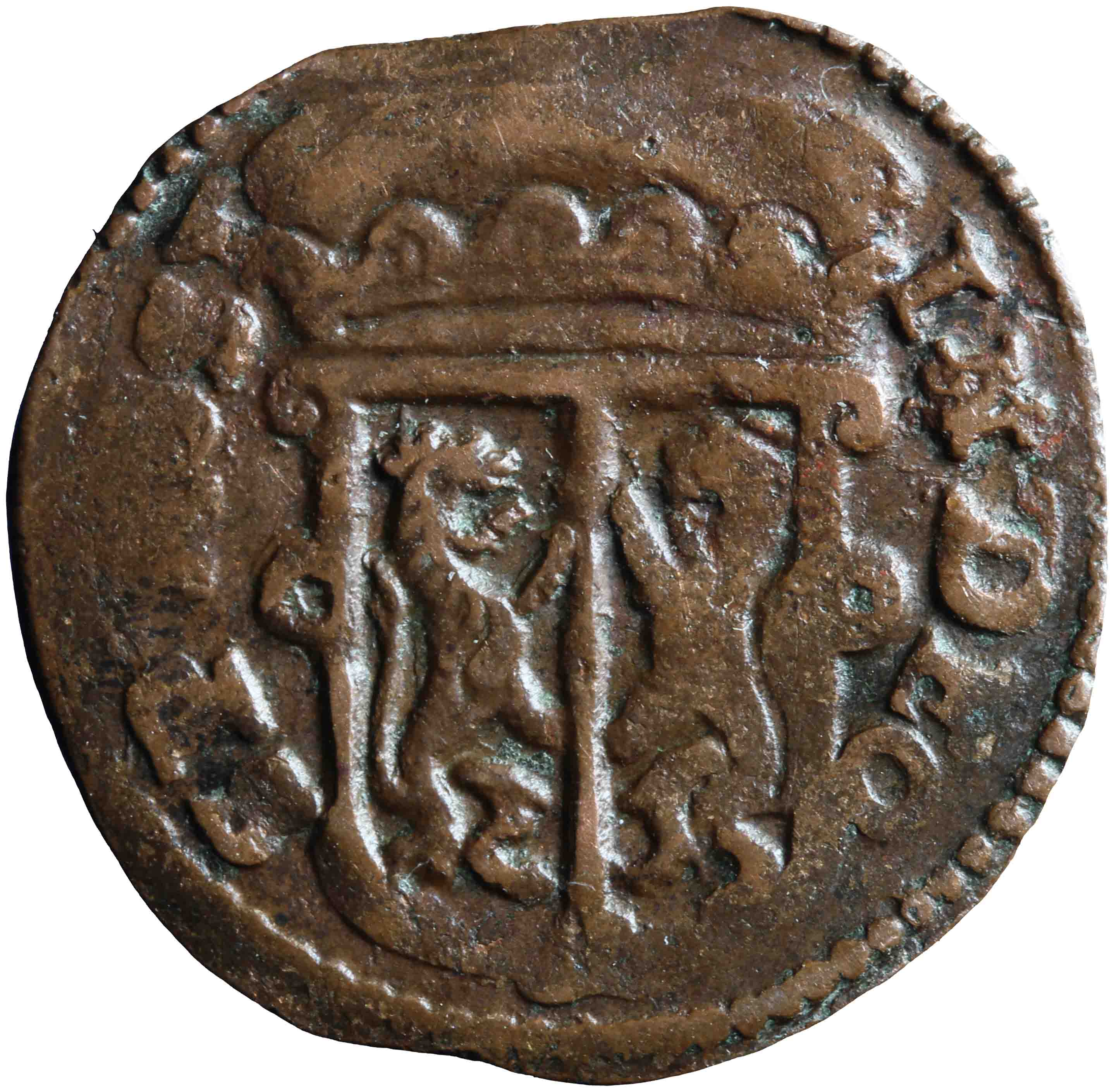 Afbeelding van de voorzijde. duit. Inventarisnummer:NM-01062