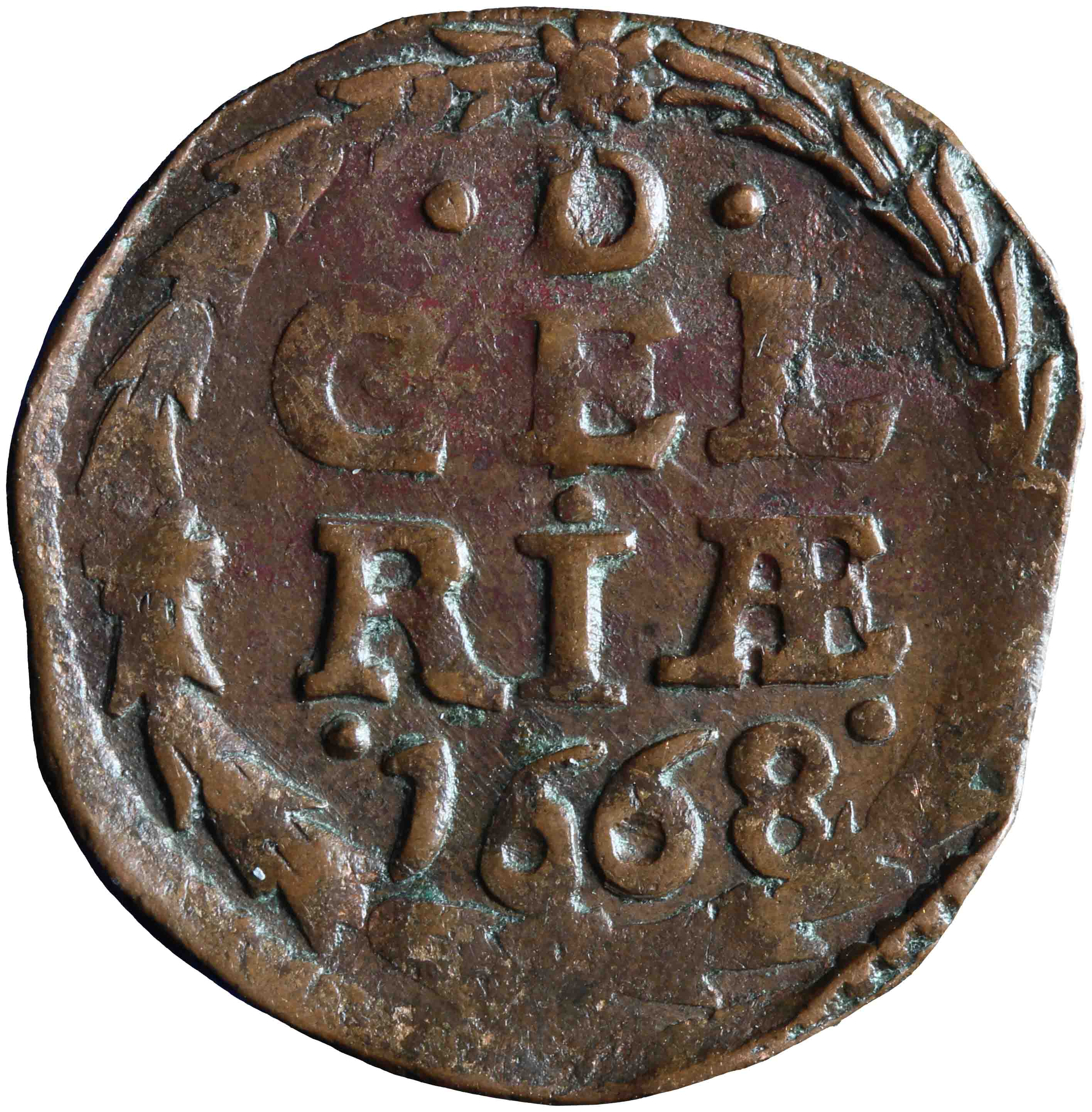 Afbeelding van de keerzijde. duit. Inventarisnummer:NM-01062