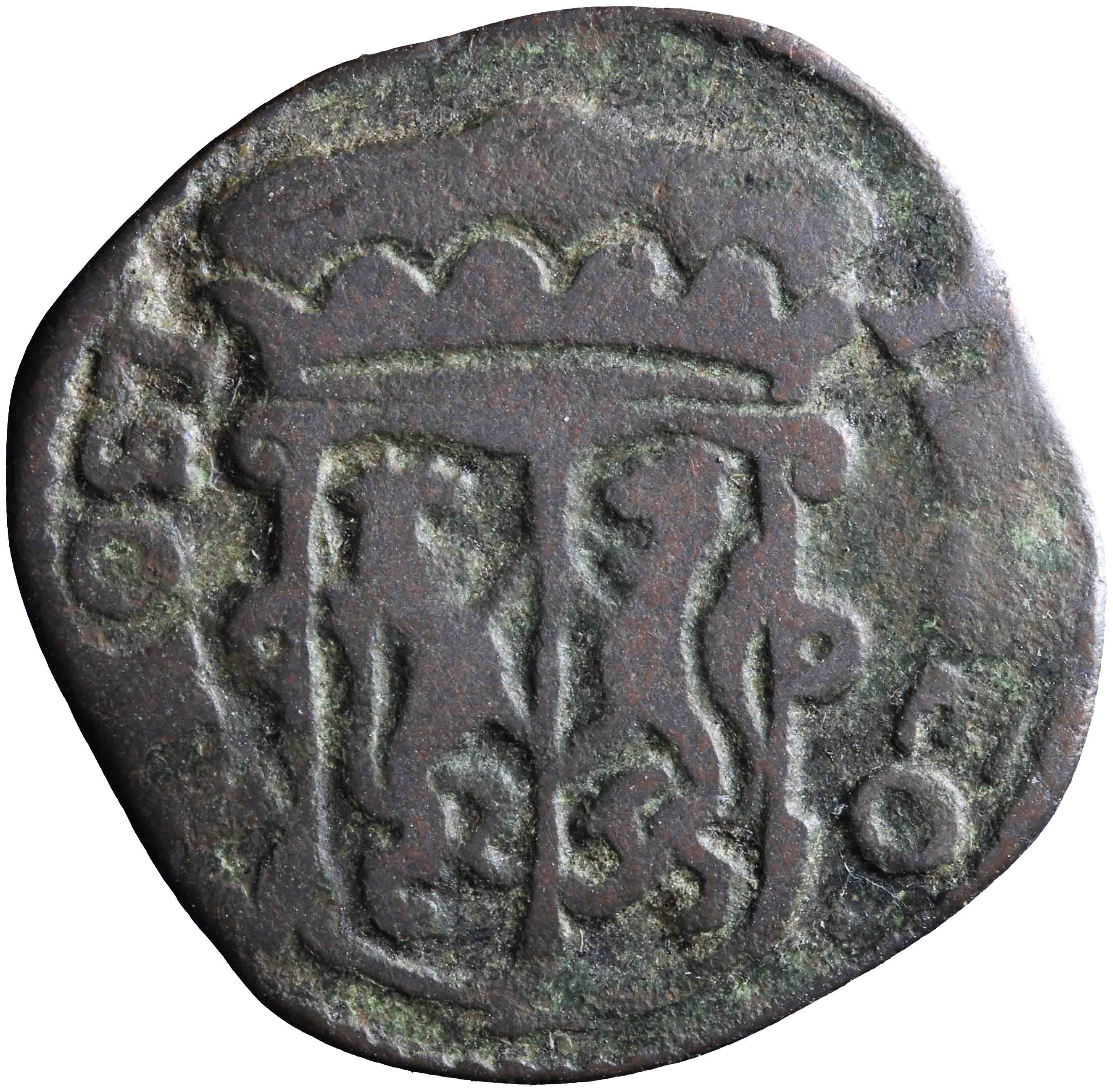 Afbeelding van de voorzijde. duit. Inventarisnummer:NM-01073