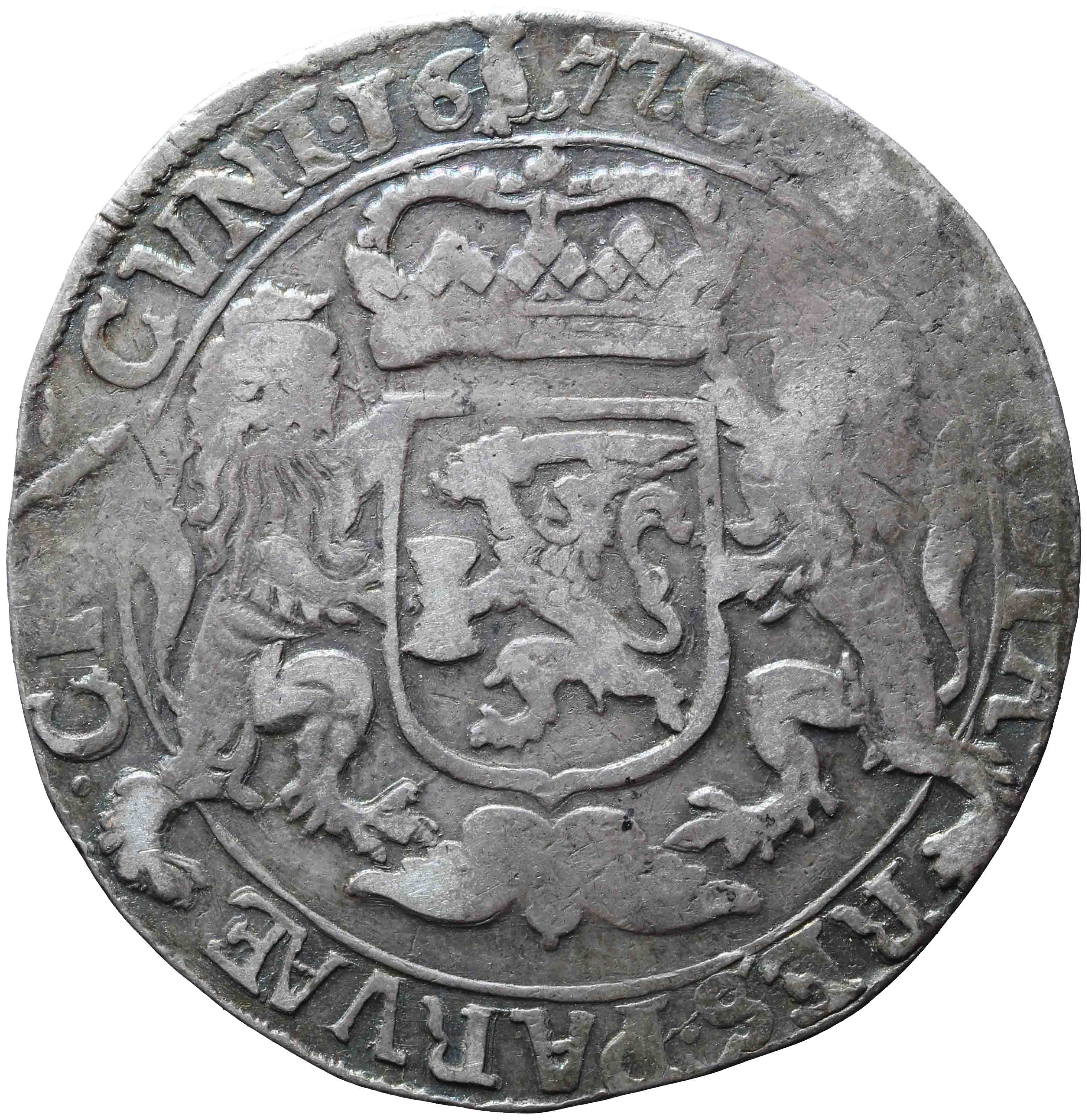 Afbeelding van de keerzijde. zilveren rijder of dukaton. Inventarisnummer:NM-01075
