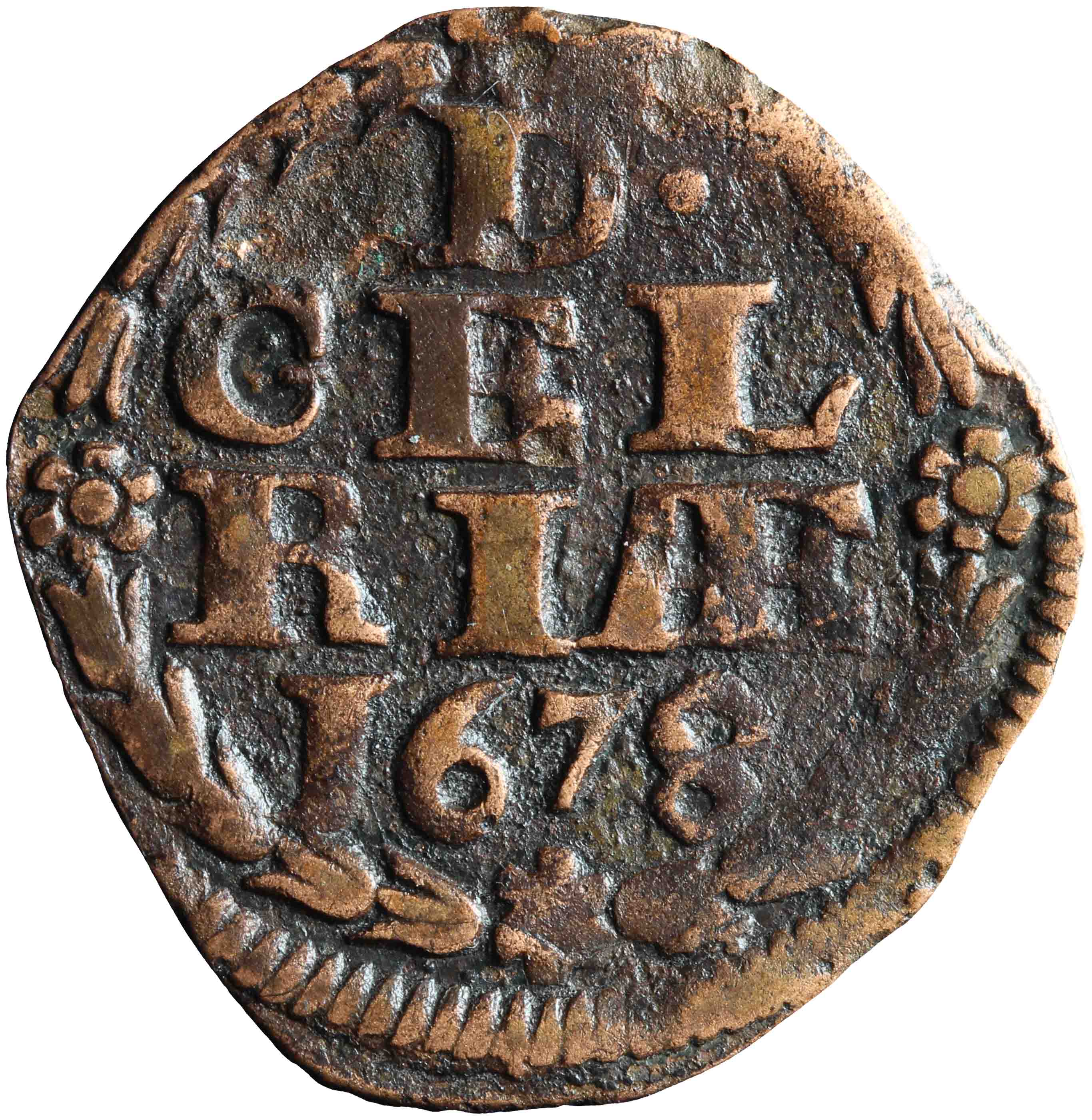 Afbeelding van de keerzijde. duit. Inventarisnummer:NM-01077