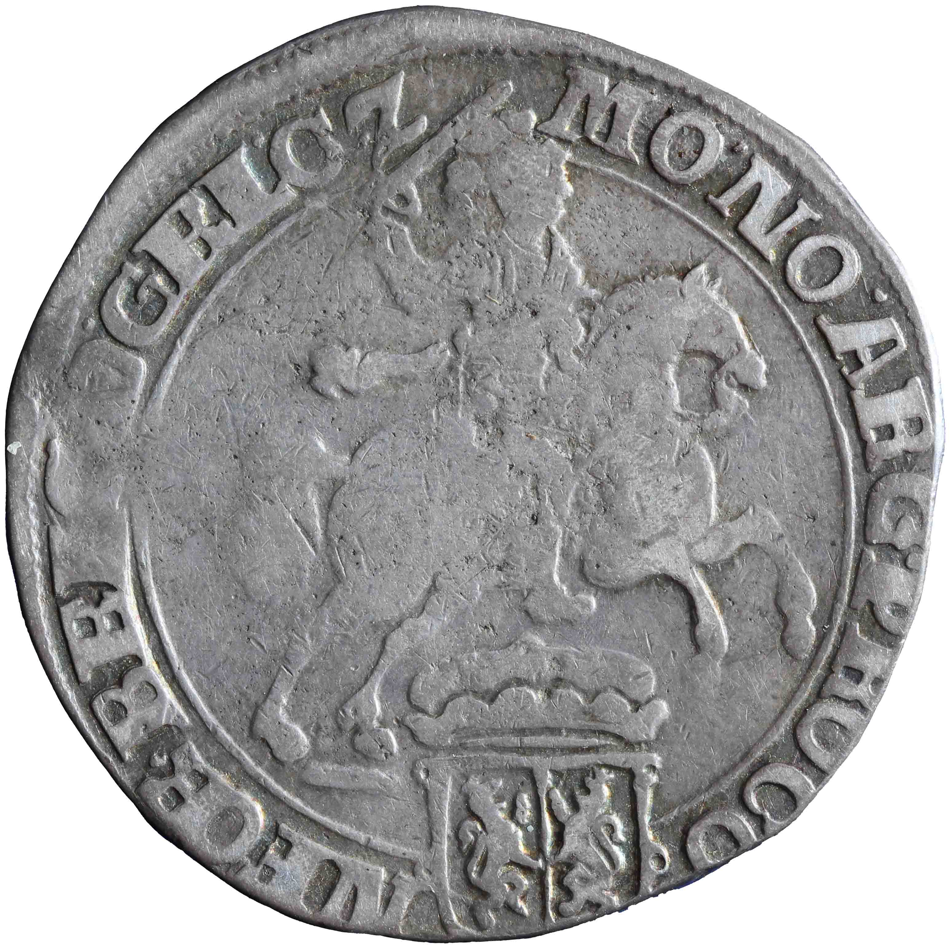 Afbeelding van de voorzijde. zilveren rijder of dukaton. Inventarisnummer:NM-01078