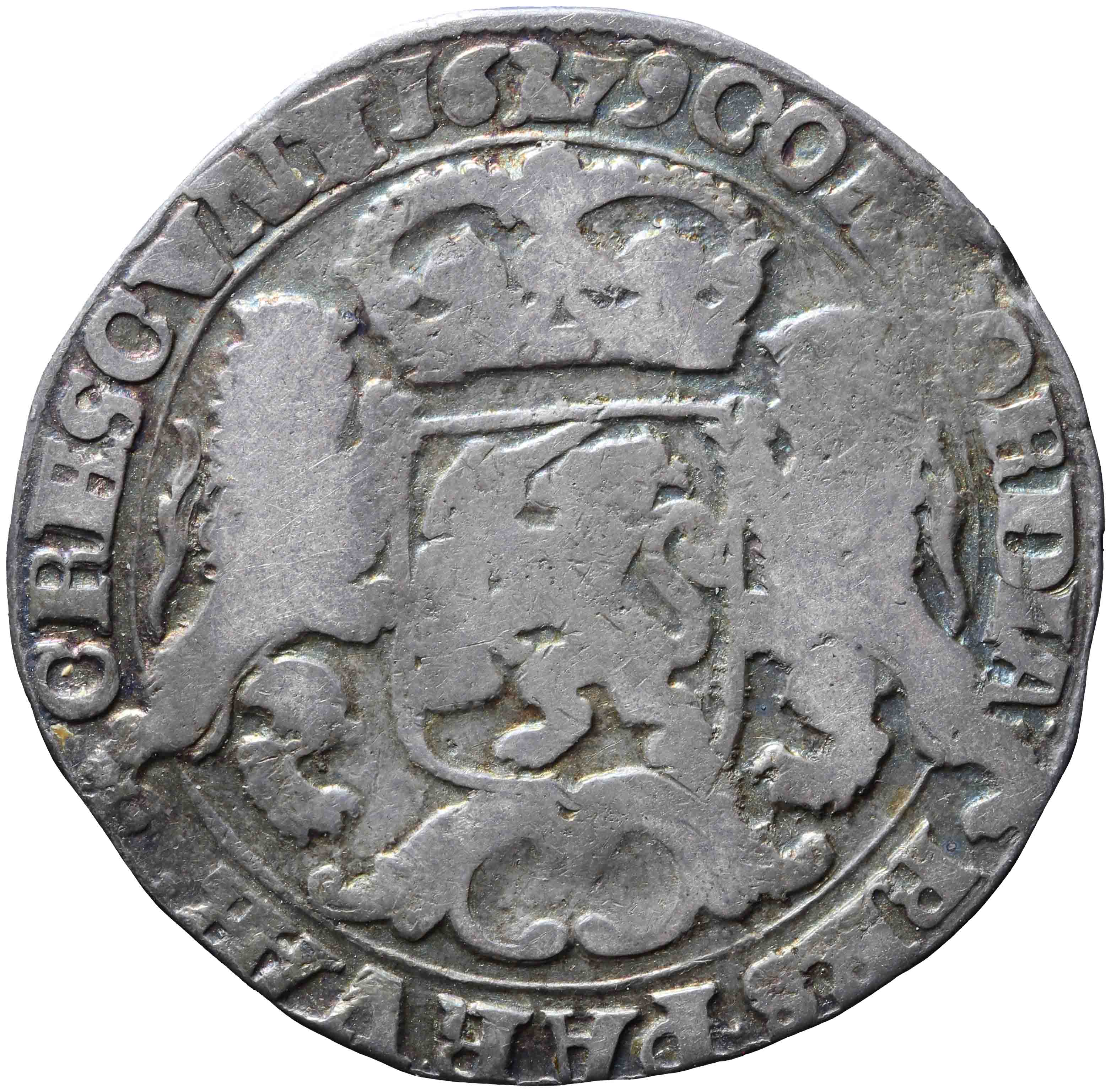 Afbeelding van de keerzijde. zilveren rijder of dukaton. Inventarisnummer:NM-01078