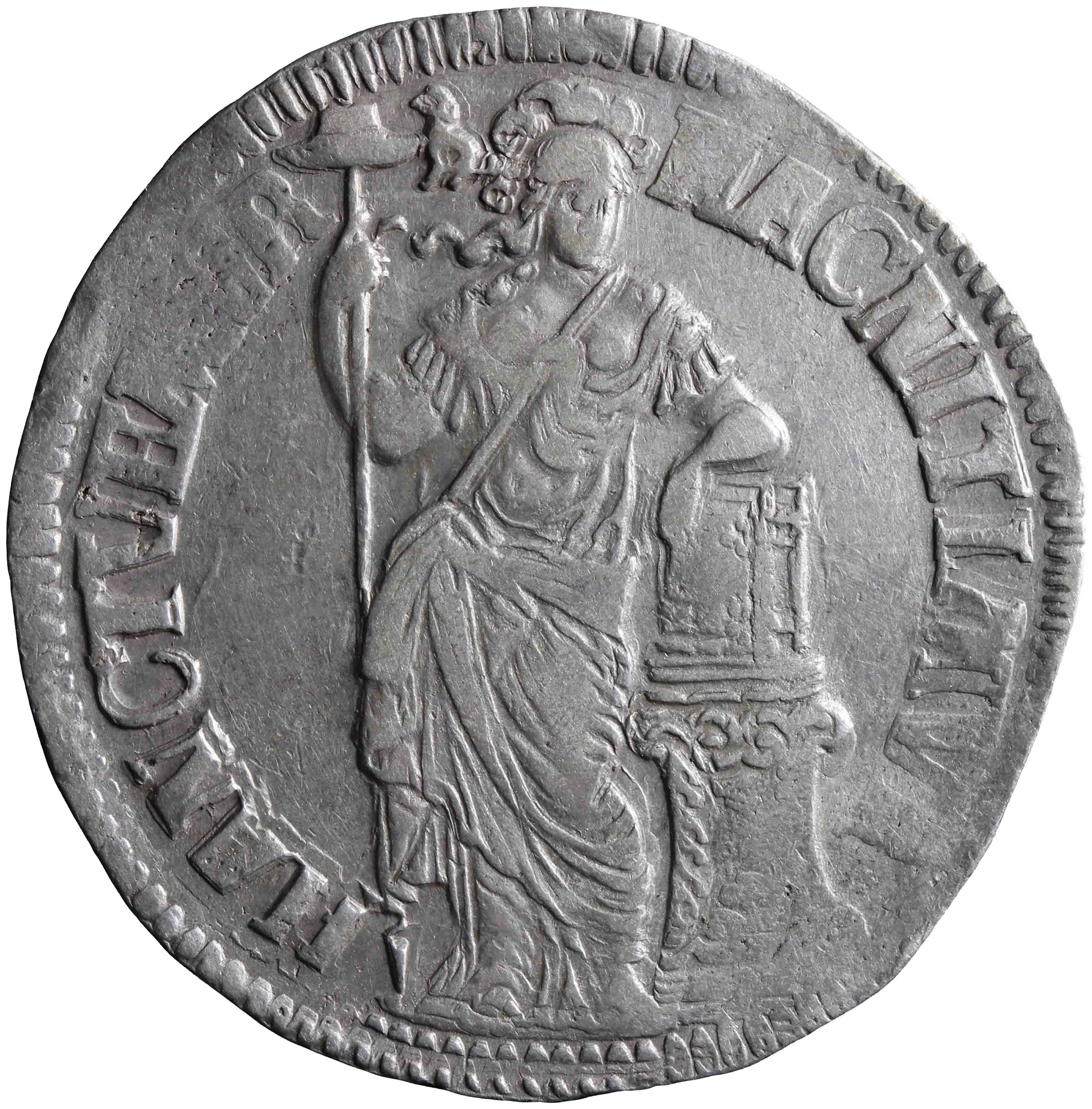 Afbeelding van de voorzijde. provinciale of staten driegulden. Inventarisnummer:NM-01098