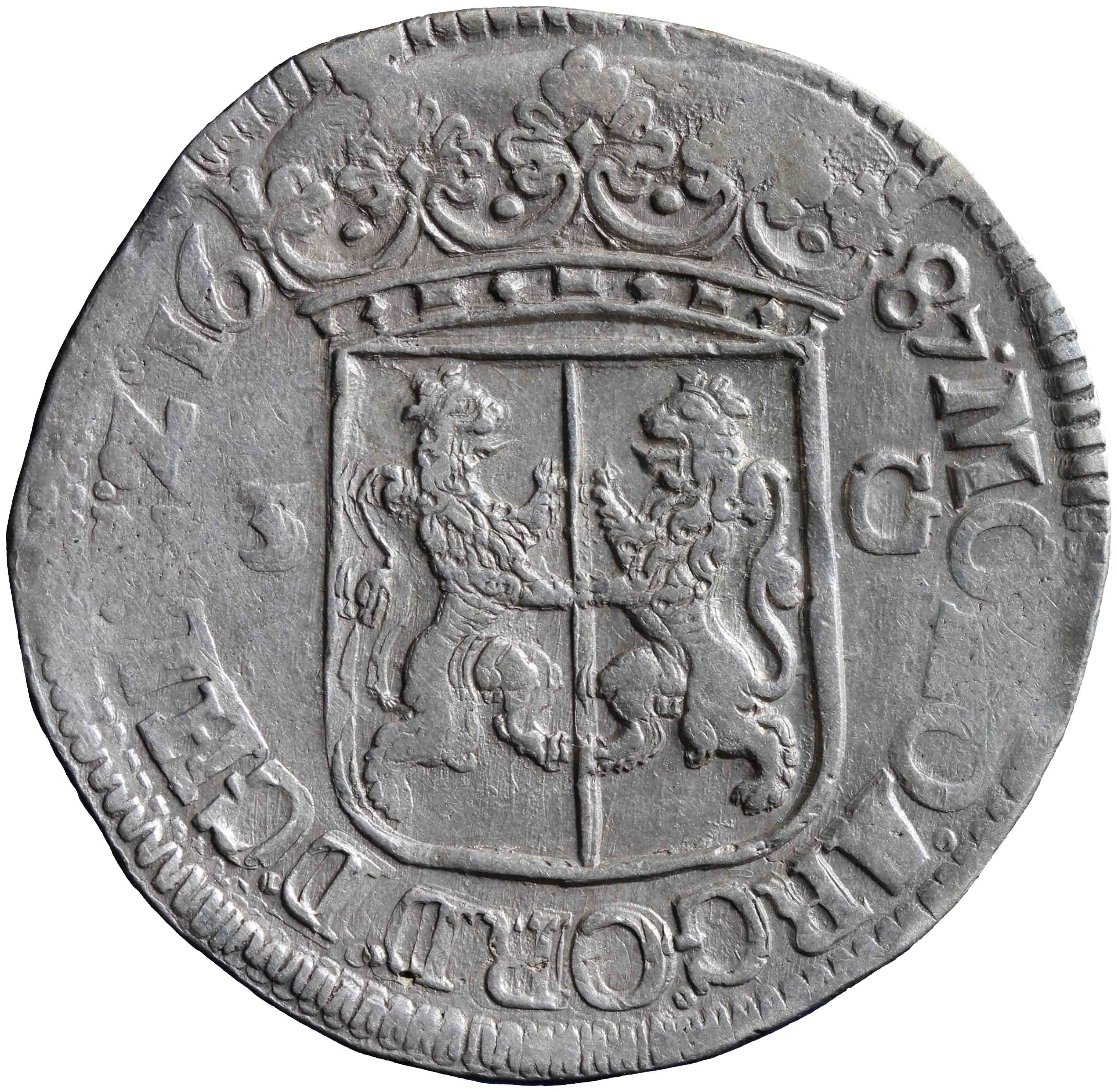 Afbeelding van de keerzijde. provinciale of staten driegulden. Inventarisnummer:NM-01098