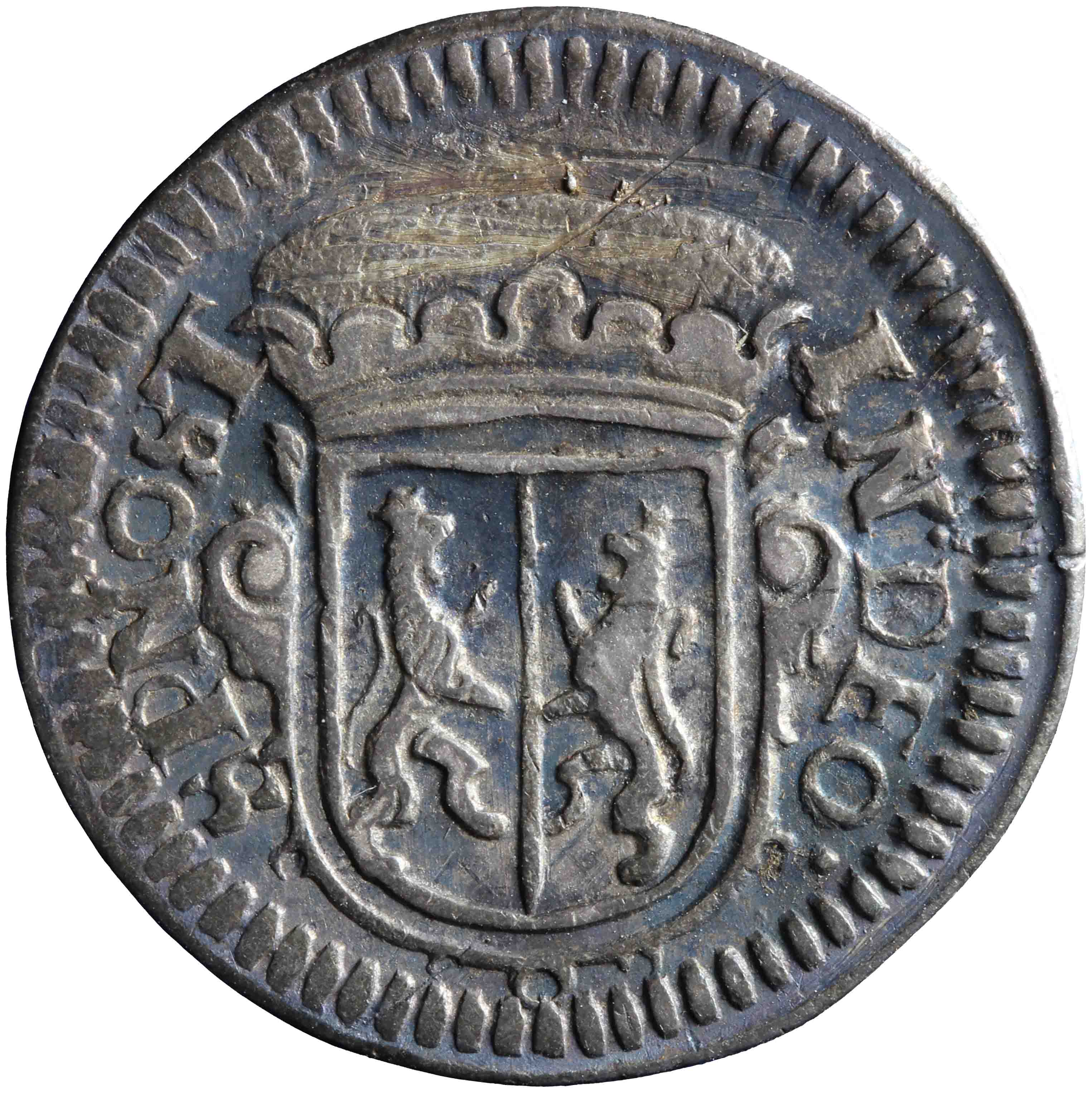 Afbeelding van de voorzijde. duit. Inventarisnummer:NM-01099