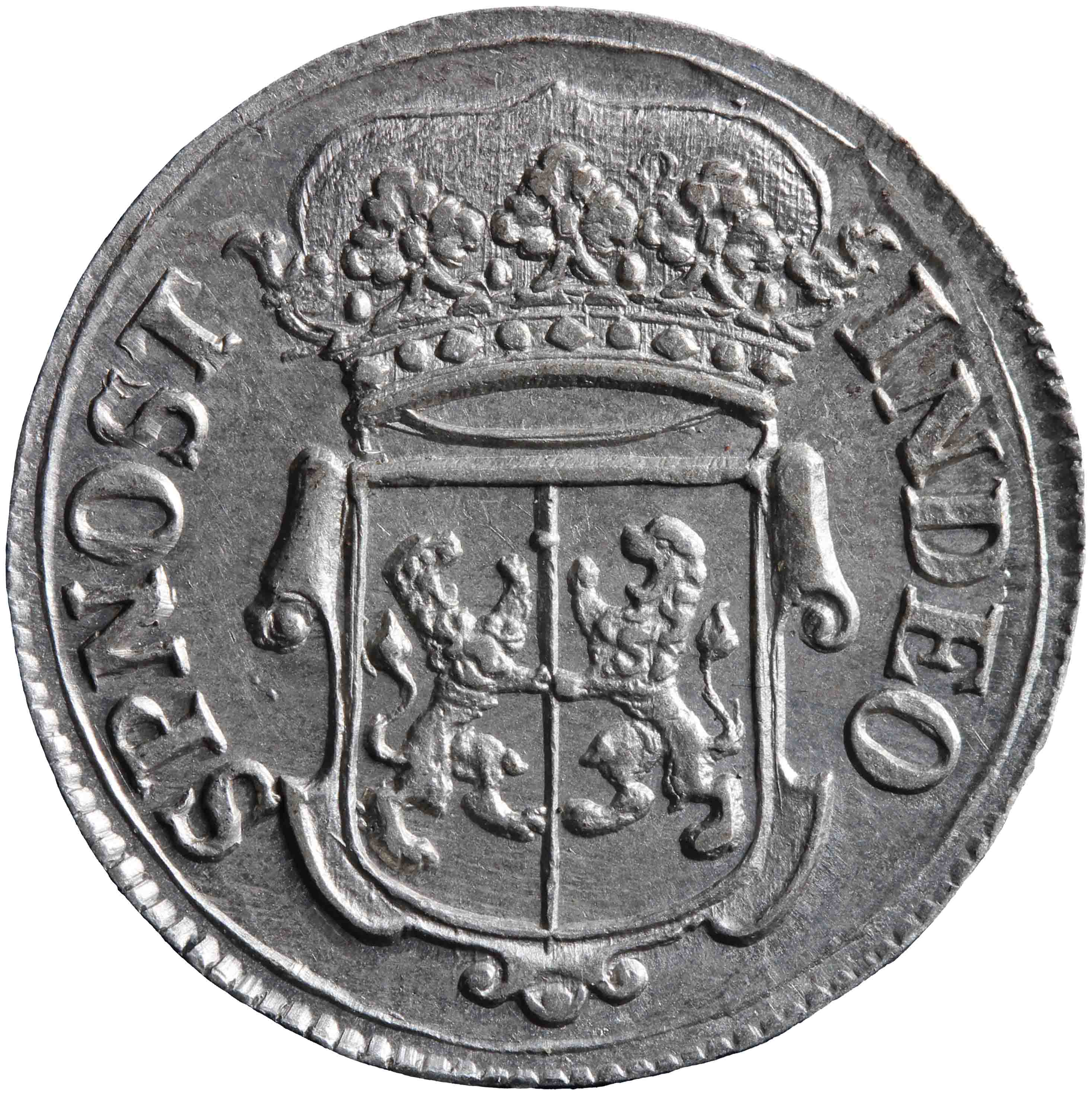 Afbeelding van de voorzijde. duit. Inventarisnummer:NM-01106