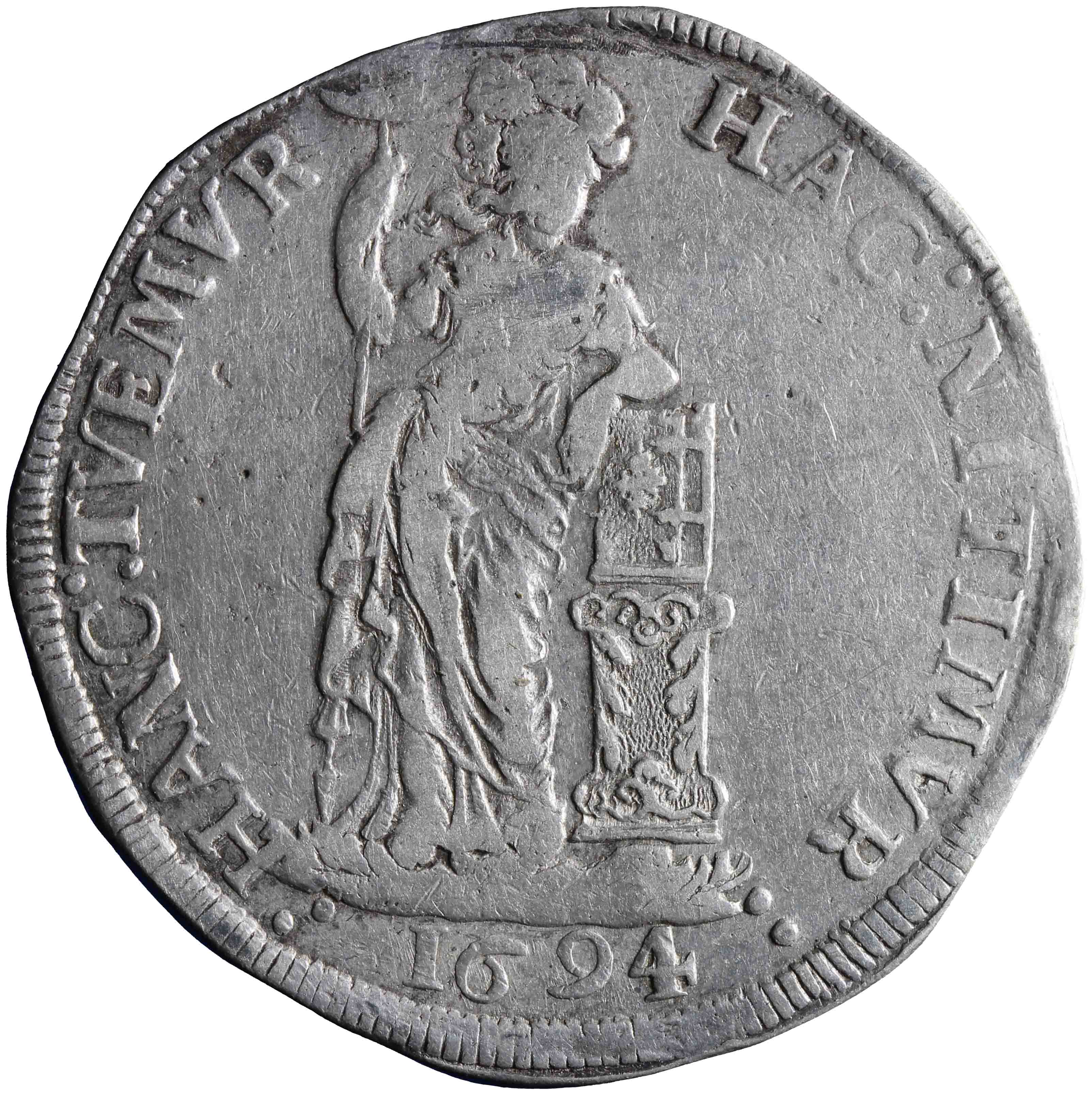 Afbeelding van de voorzijde. provinciale of staten driegulden. Inventarisnummer:NM-01113