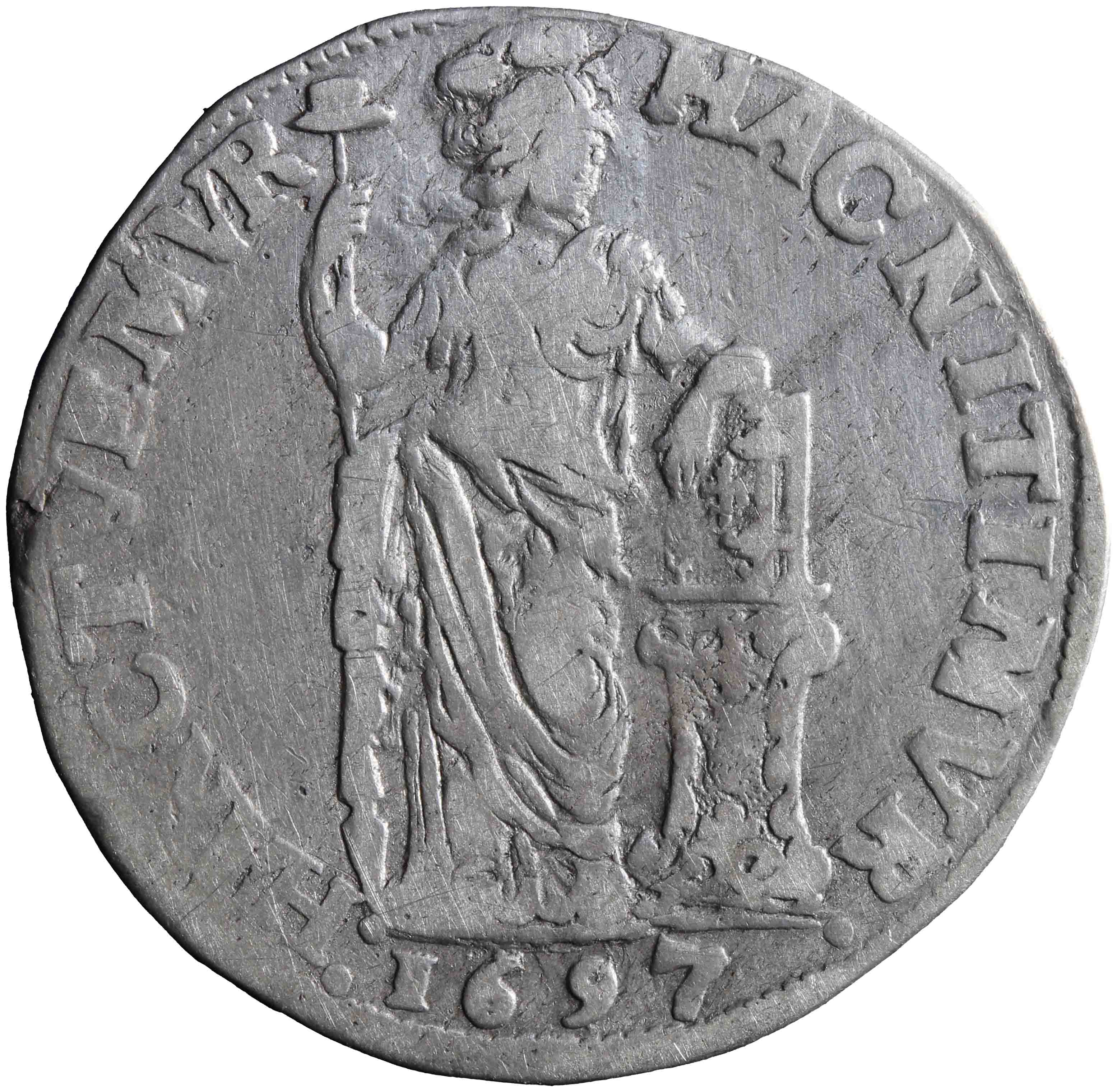 Afbeelding van de voorzijde. Generaliteitsgulden. Inventarisnummer:NM-01126