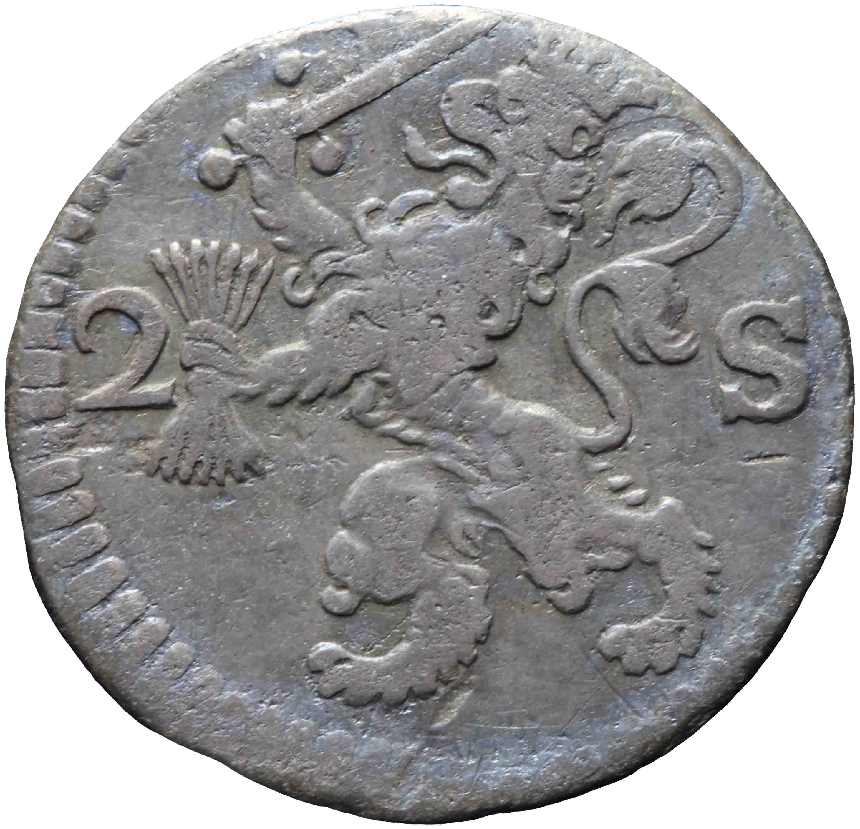 Afbeelding van de voorzijde. dubbele stuiver. Inventarisnummer:NM-01149