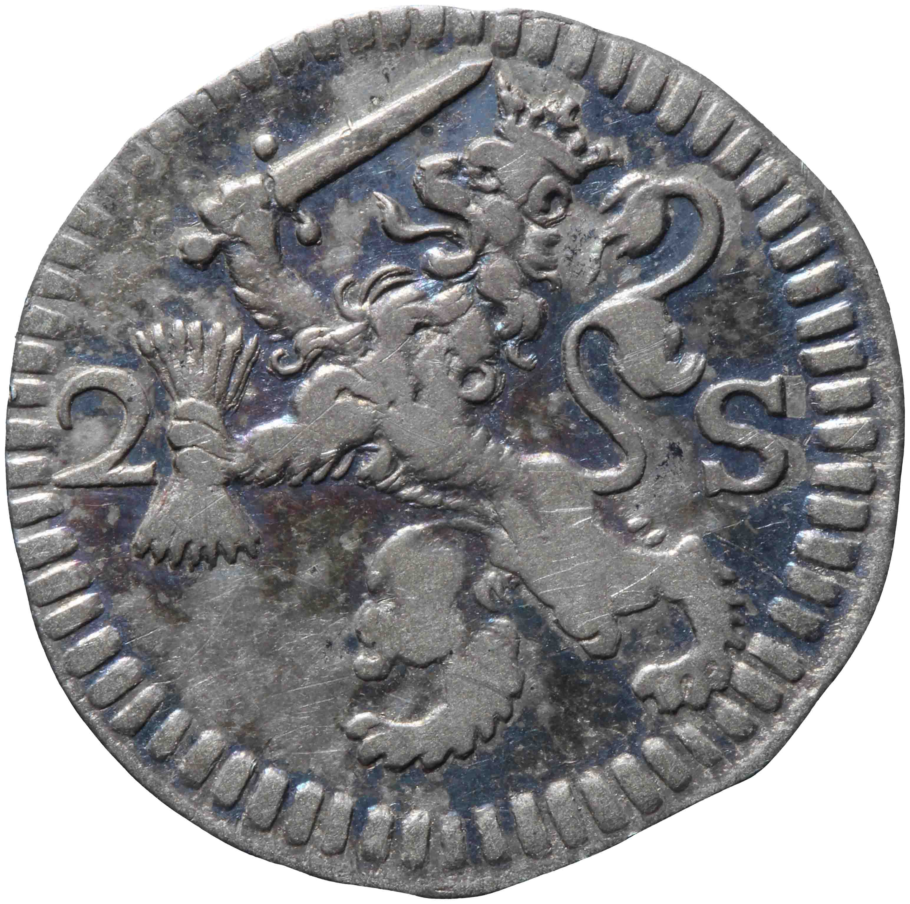 Afbeelding van de voorzijde. dubbele stuiver. Inventarisnummer:NM-01155