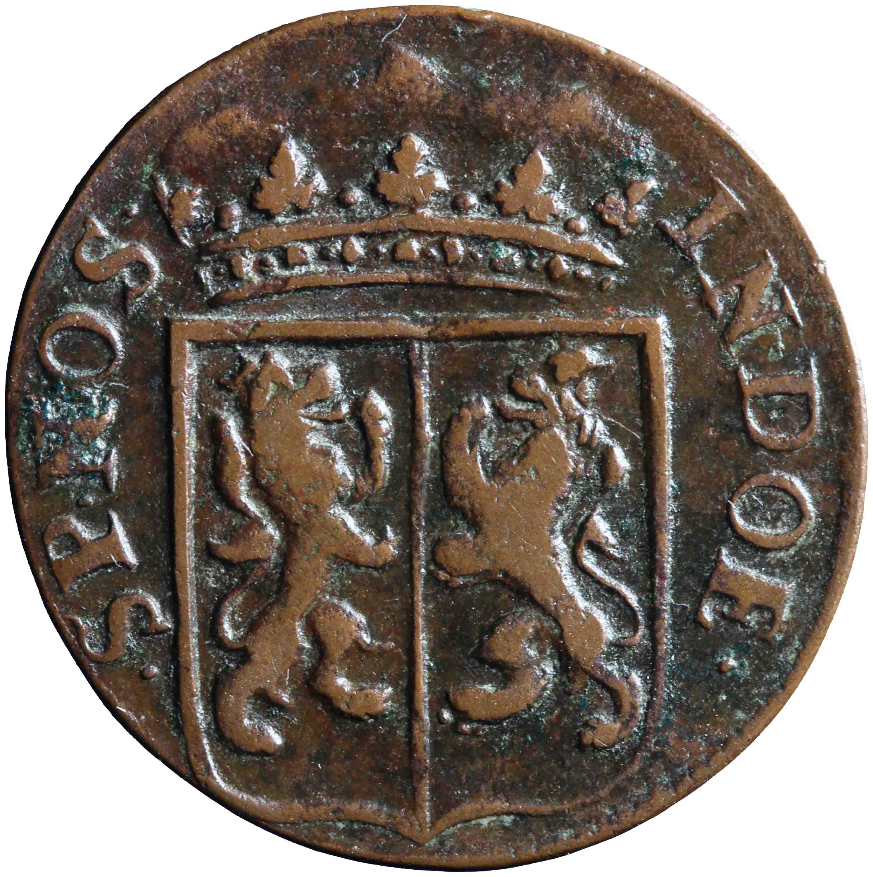 Afbeelding van de voorzijde. duit. Inventarisnummer:NM-01186