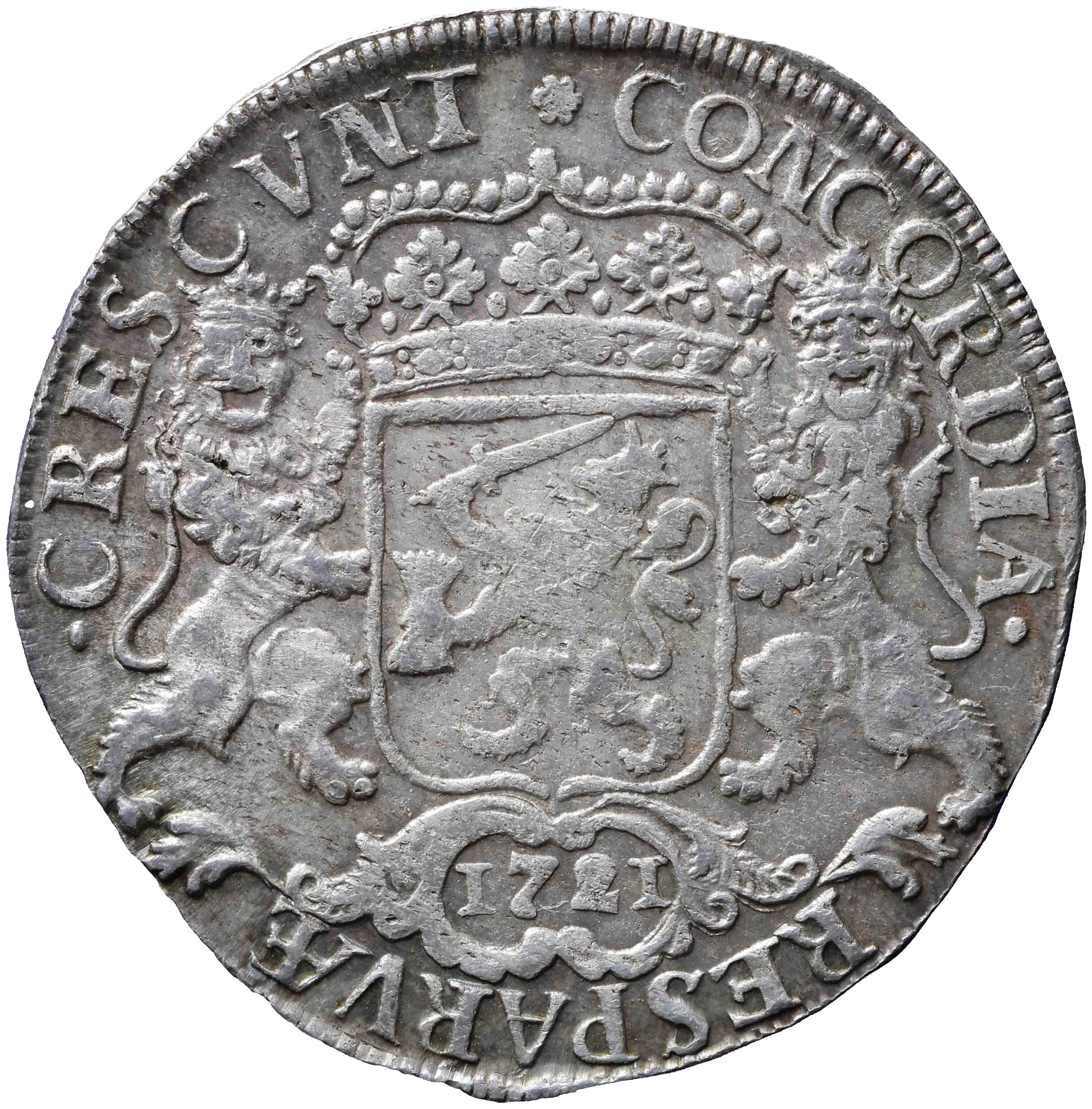 Afbeelding van de keerzijde. zilveren rijder of dukaton. Inventarisnummer:NM-01187