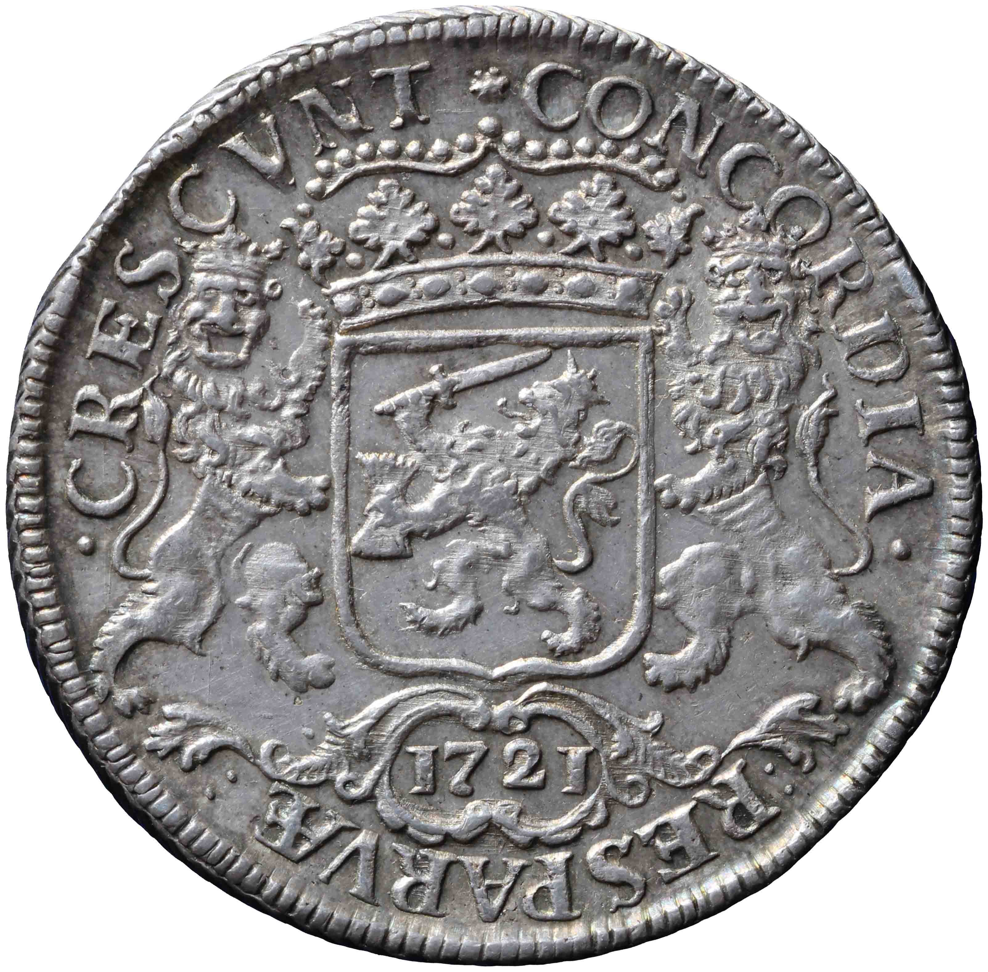 Afbeelding van de keerzijde. zilveren rijder of dukaton. Inventarisnummer:NM-01188
