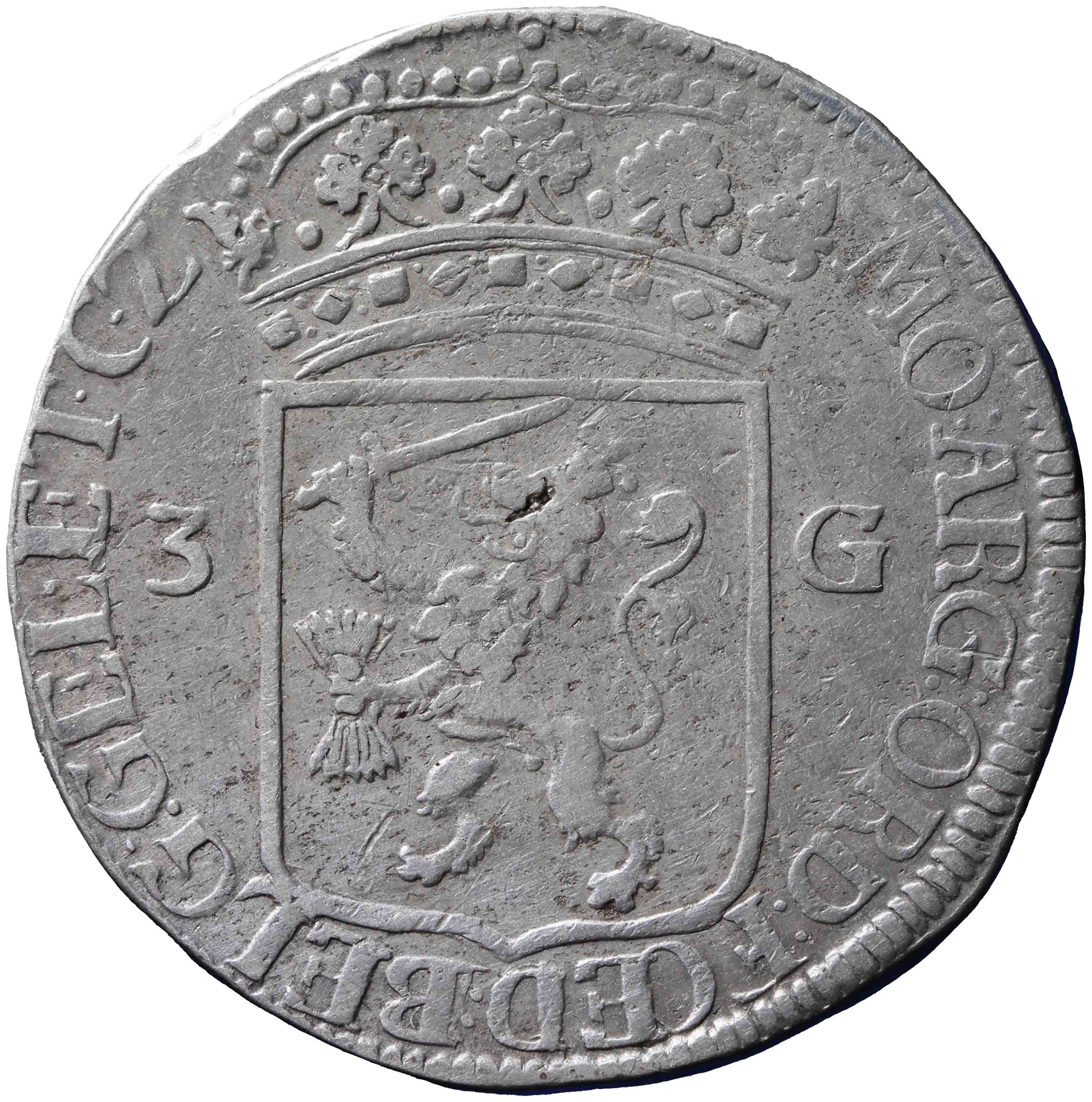 Afbeelding van de keerzijde. Generaliteits drie gulden. Inventarisnummer:NM-01189