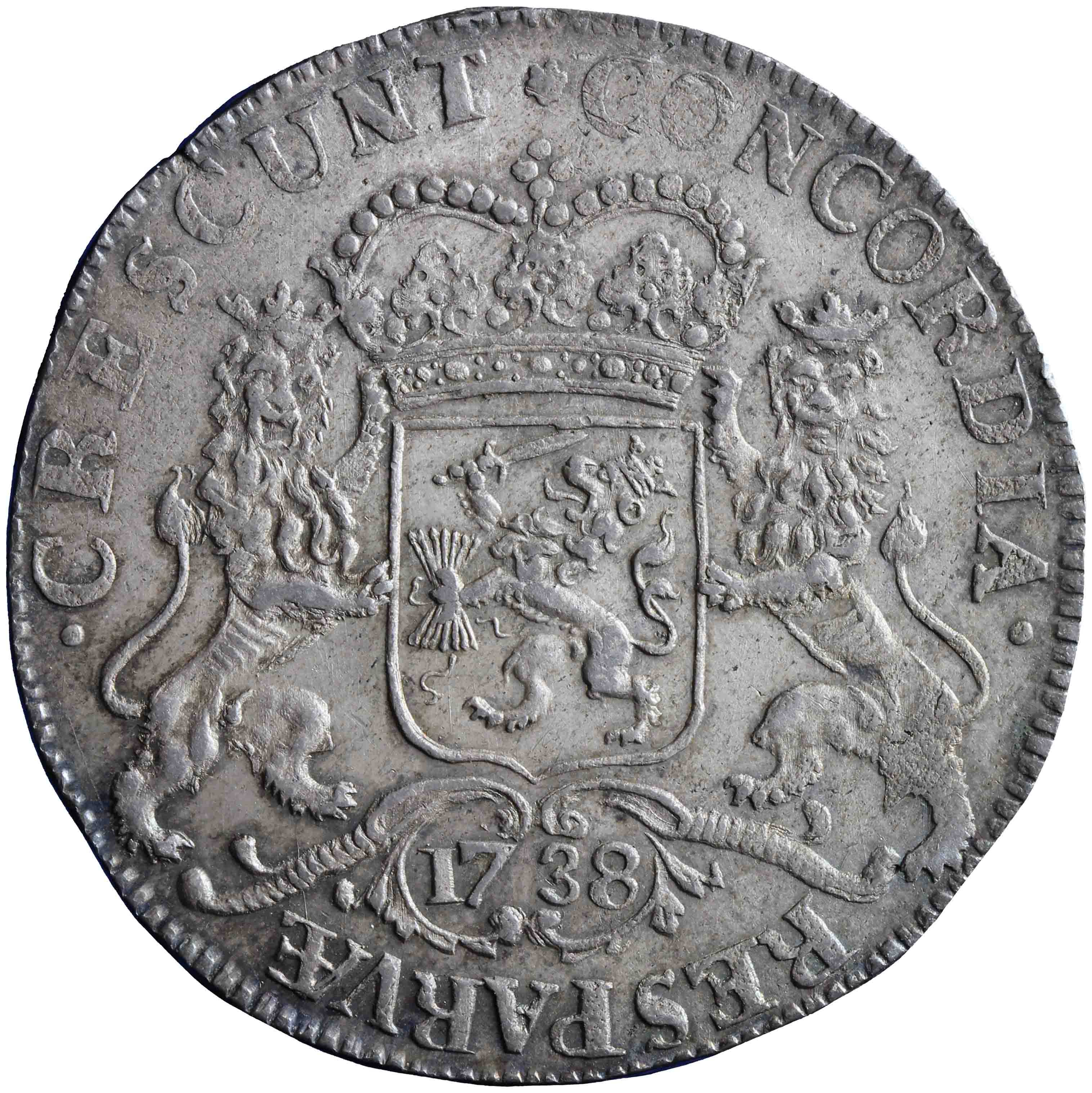 Afbeelding van de keerzijde. zilveren rijder of dukaton. Inventarisnummer:NM-01204