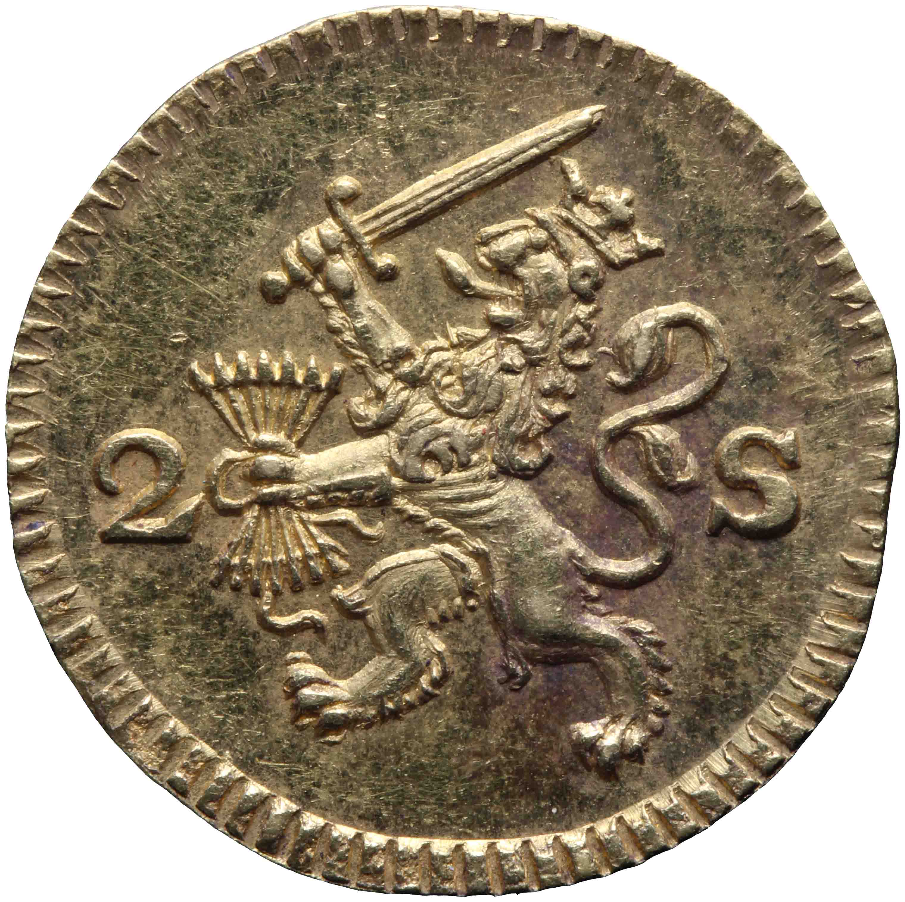 Afbeelding van de voorzijde. dubbele stuiver. Inventarisnummer:NM-01217