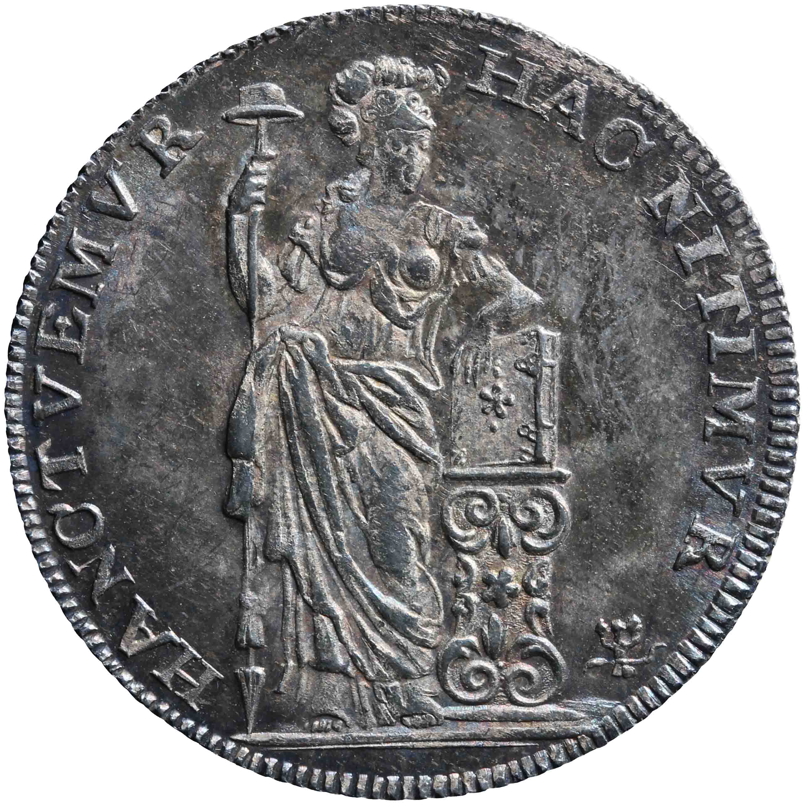 Afbeelding van de voorzijde. halve Generaliteitsgulden van tien stuiver. Inventarisnummer:NM-01221