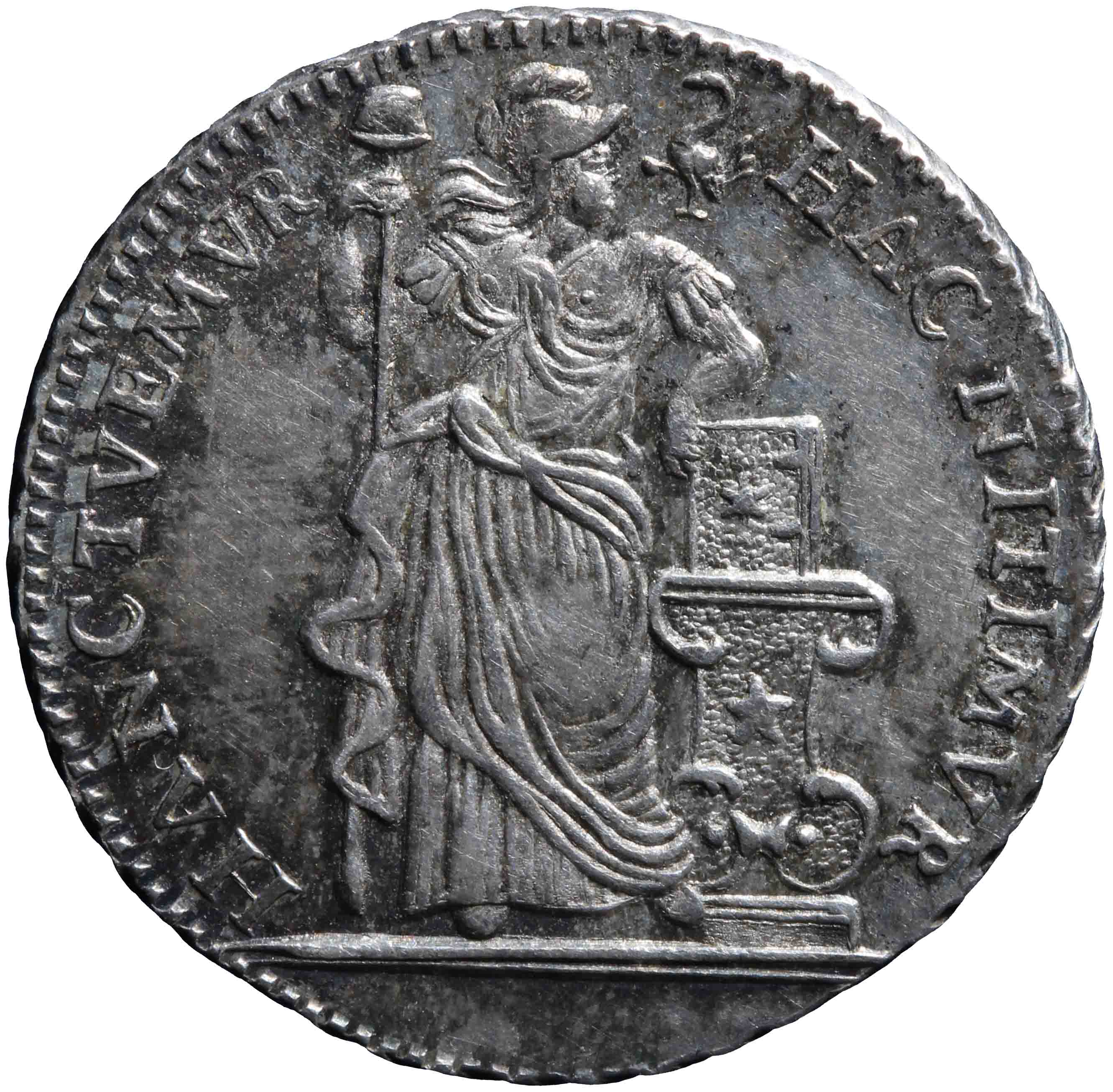 Afbeelding van de voorzijde. muntmeesterspenning (kwart gulden). Inventarisnummer:NM-01238