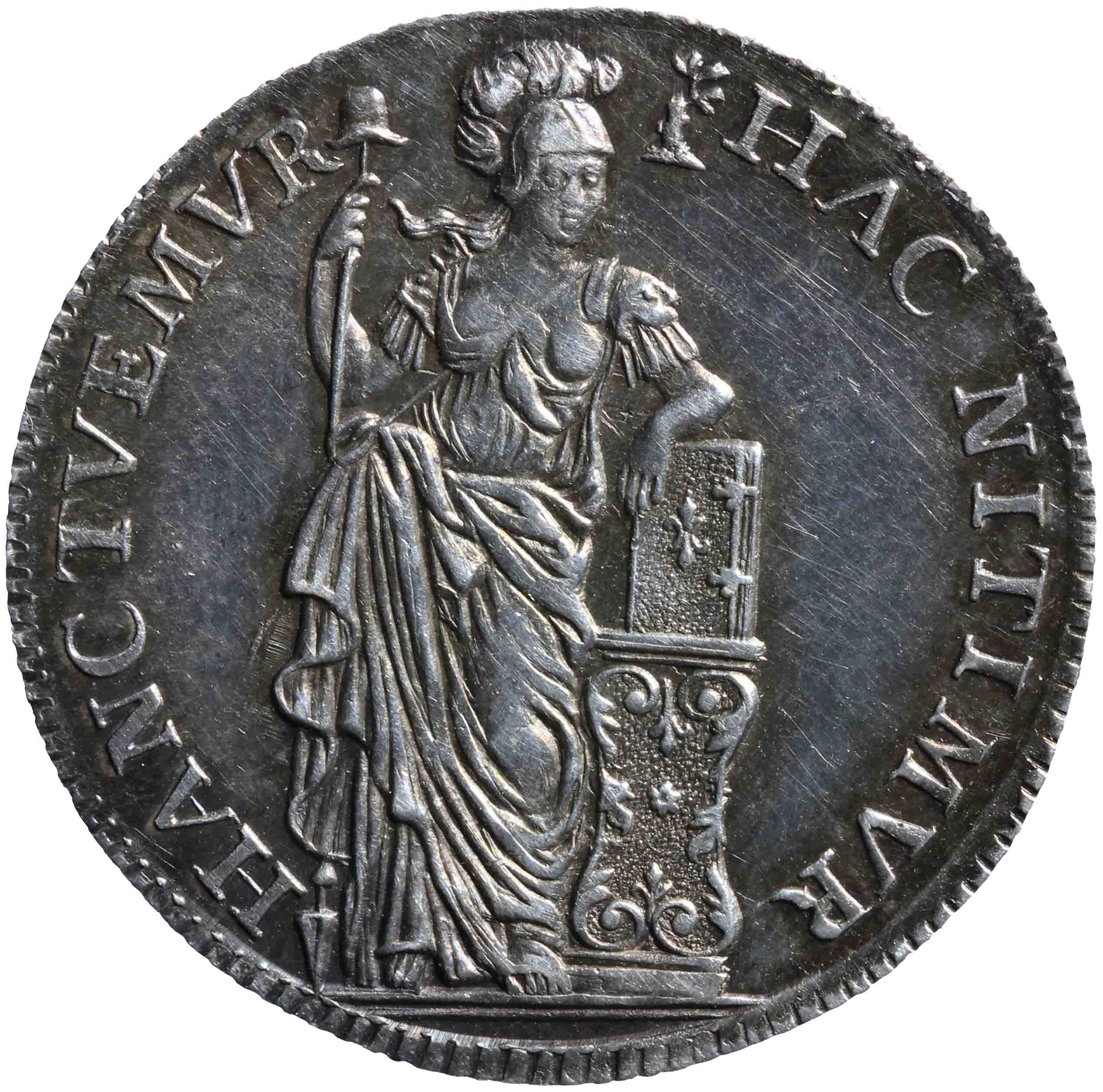 Afbeelding van de voorzijde. halve Generaliteitsgulden van tien stuiver. Inventarisnummer:NM-01260