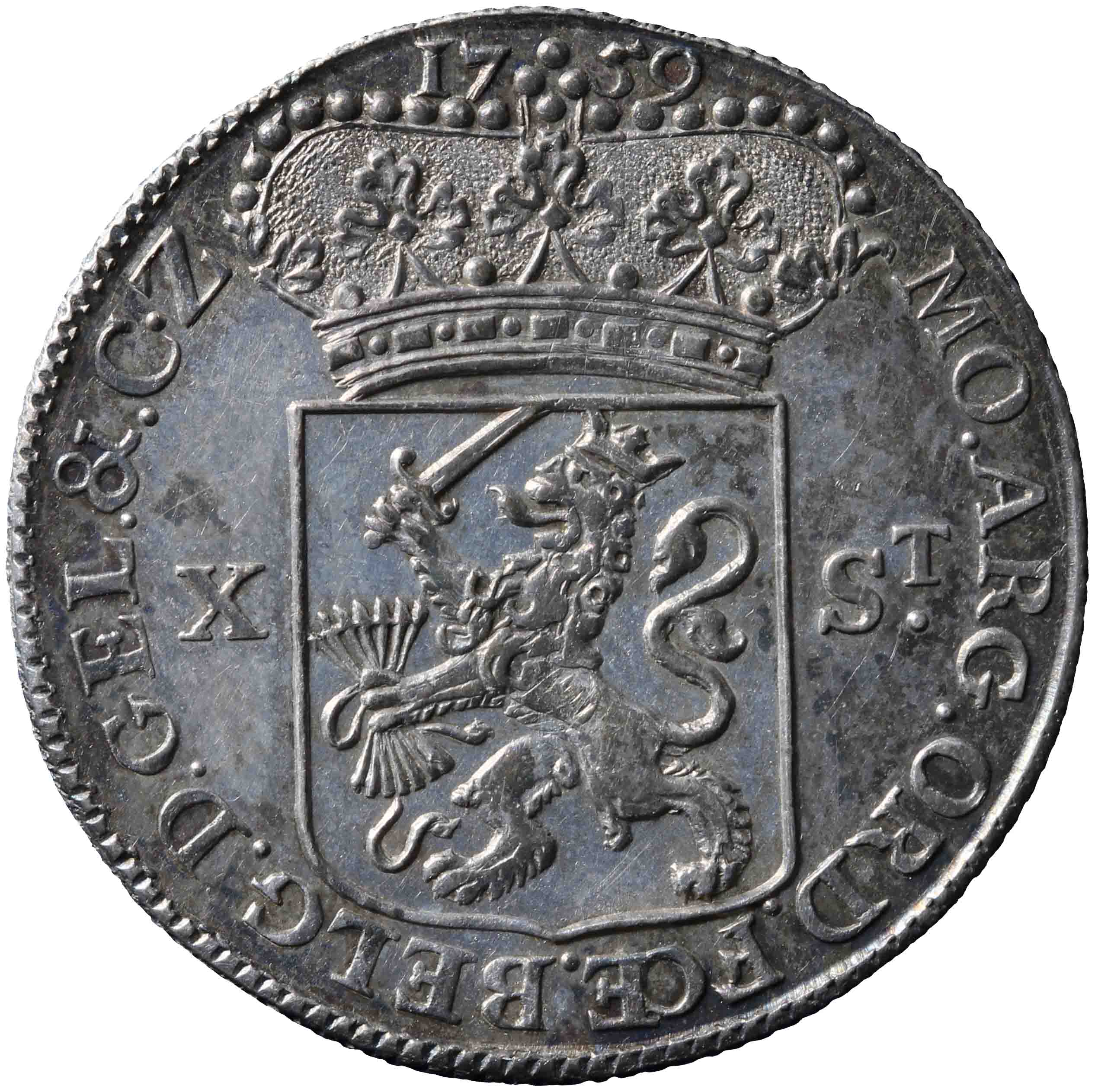 Afbeelding van de keerzijde. halve Generaliteitsgulden van tien stuiver. Inventarisnummer:NM-01260