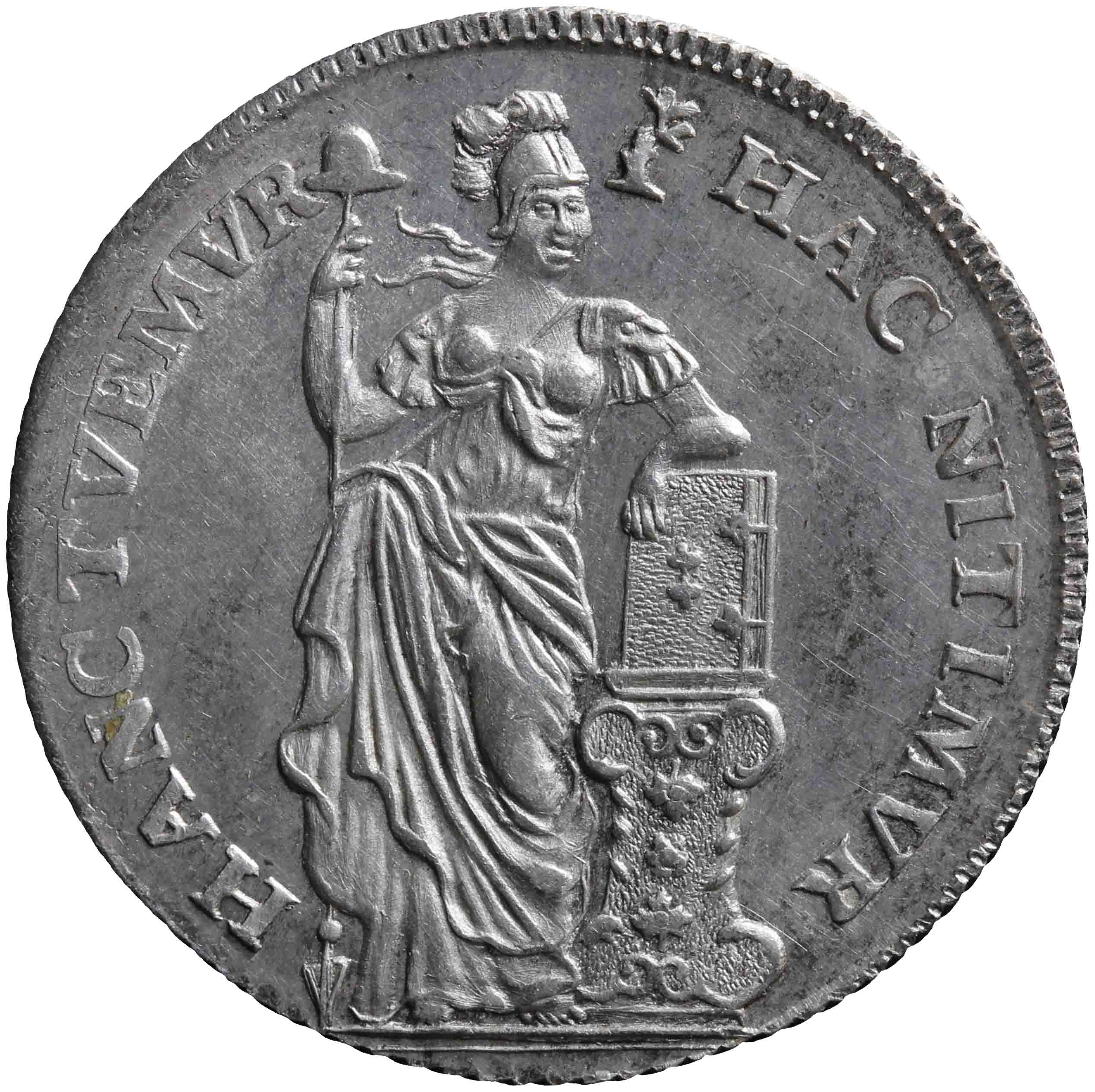 Afbeelding van de voorzijde. halve Generaliteitsgulden van tien stuiver. Inventarisnummer:NM-01284