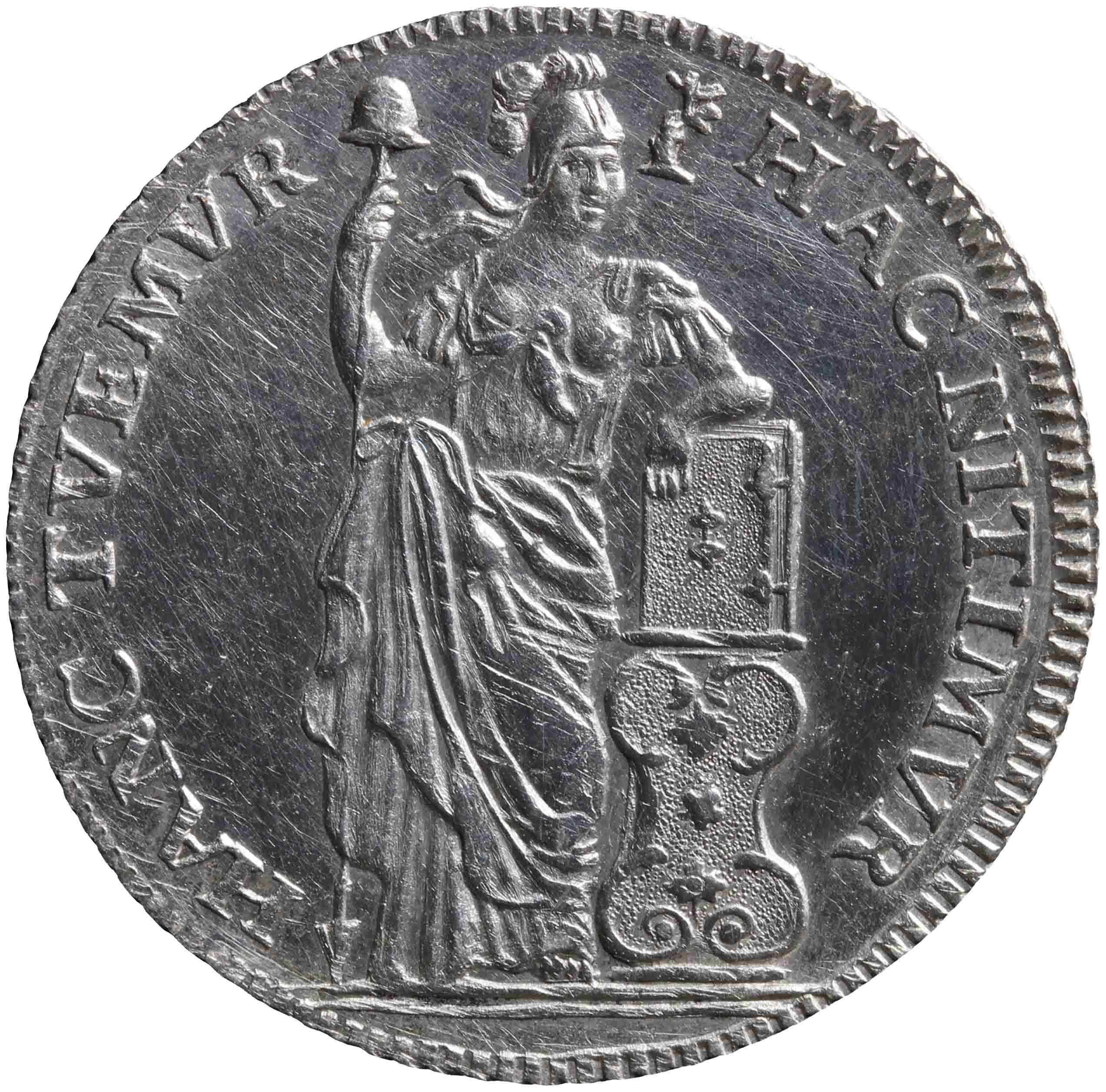 Afbeelding van de voorzijde. halve Generaliteitsgulden van tien stuiver. Inventarisnummer:NM-01299