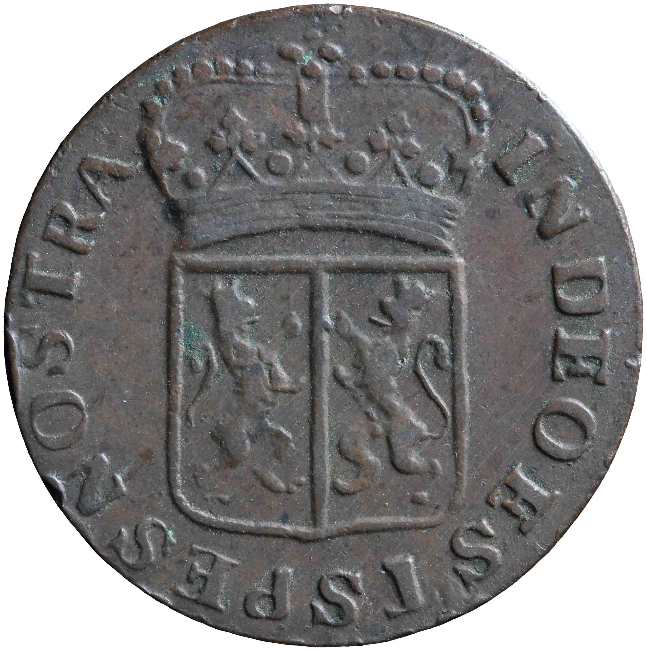 Afbeelding van de voorzijde. duit. Inventarisnummer:NM-01321