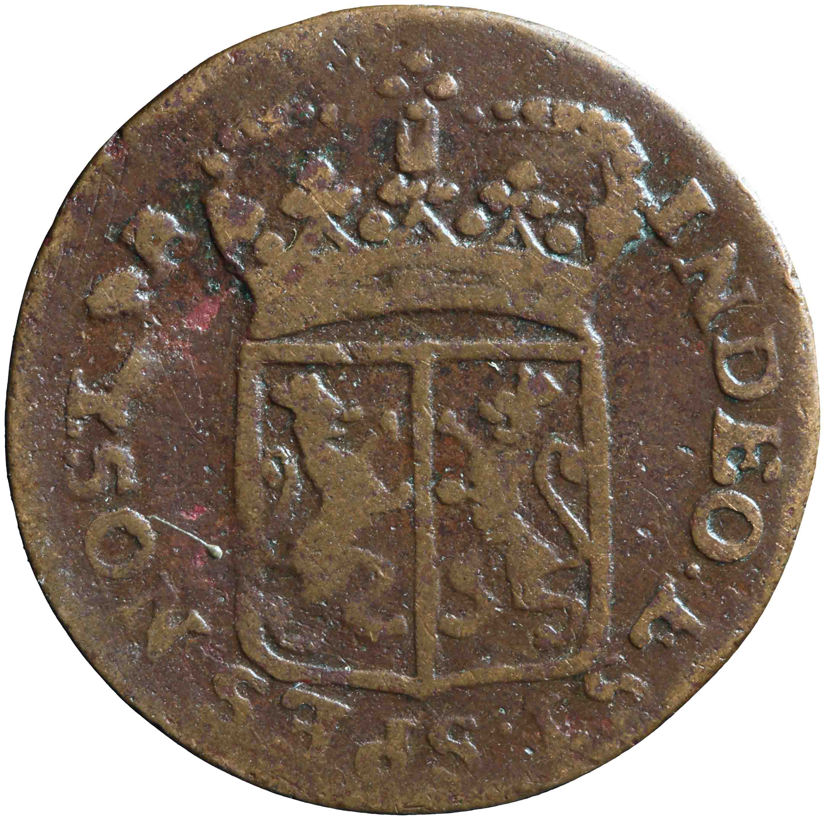 Afbeelding van de voorzijde. duit. Inventarisnummer:NM-01326