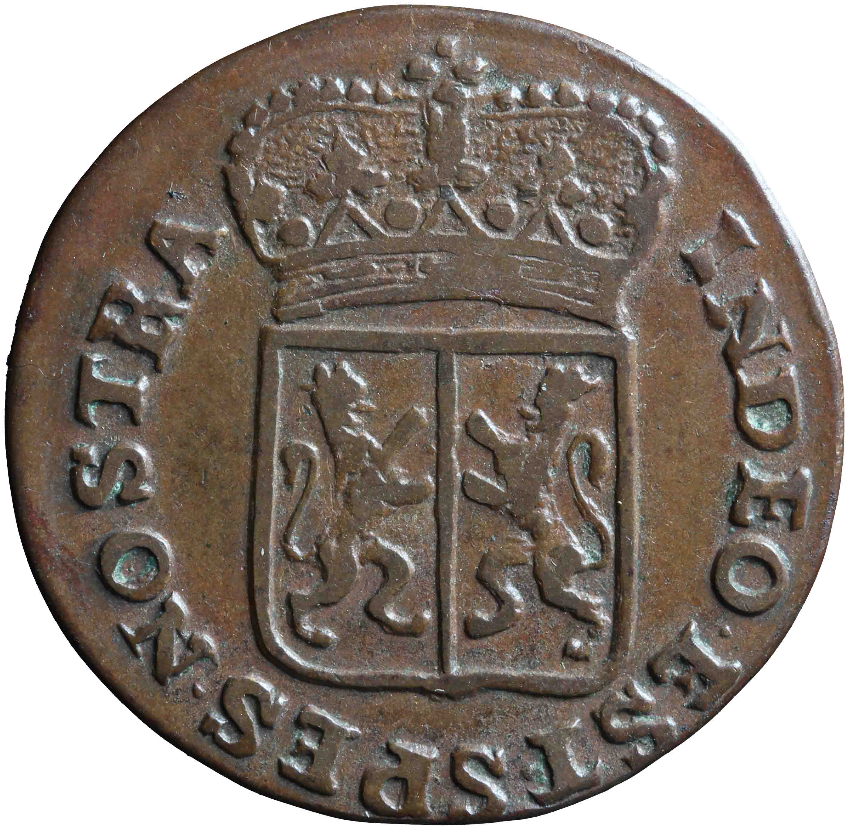 Afbeelding van de voorzijde. duit. Inventarisnummer:NM-01332