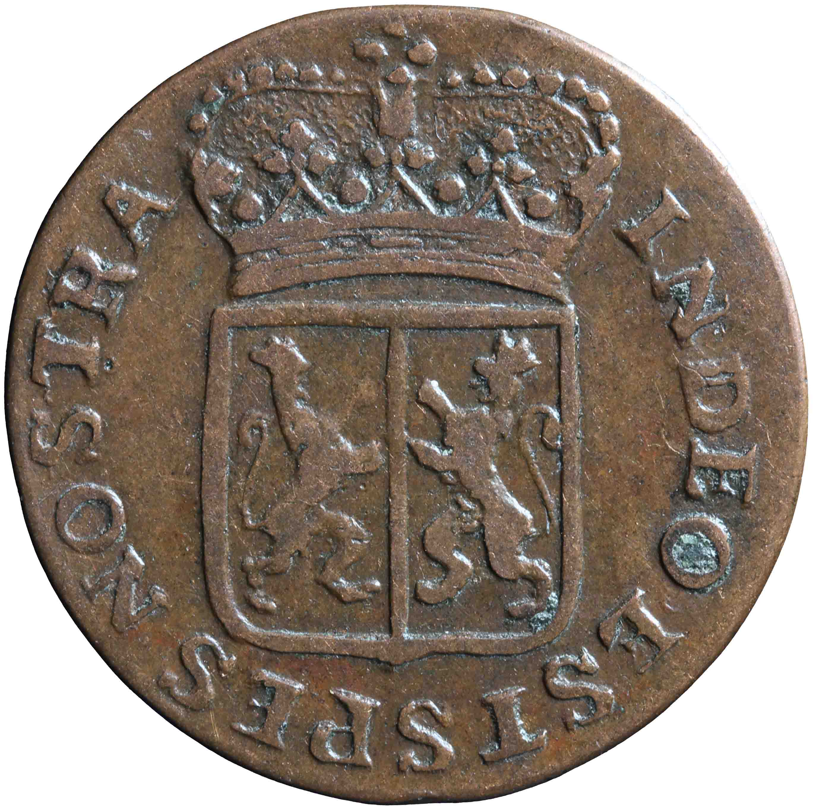 Afbeelding van de voorzijde. duit. Inventarisnummer:NM-01335