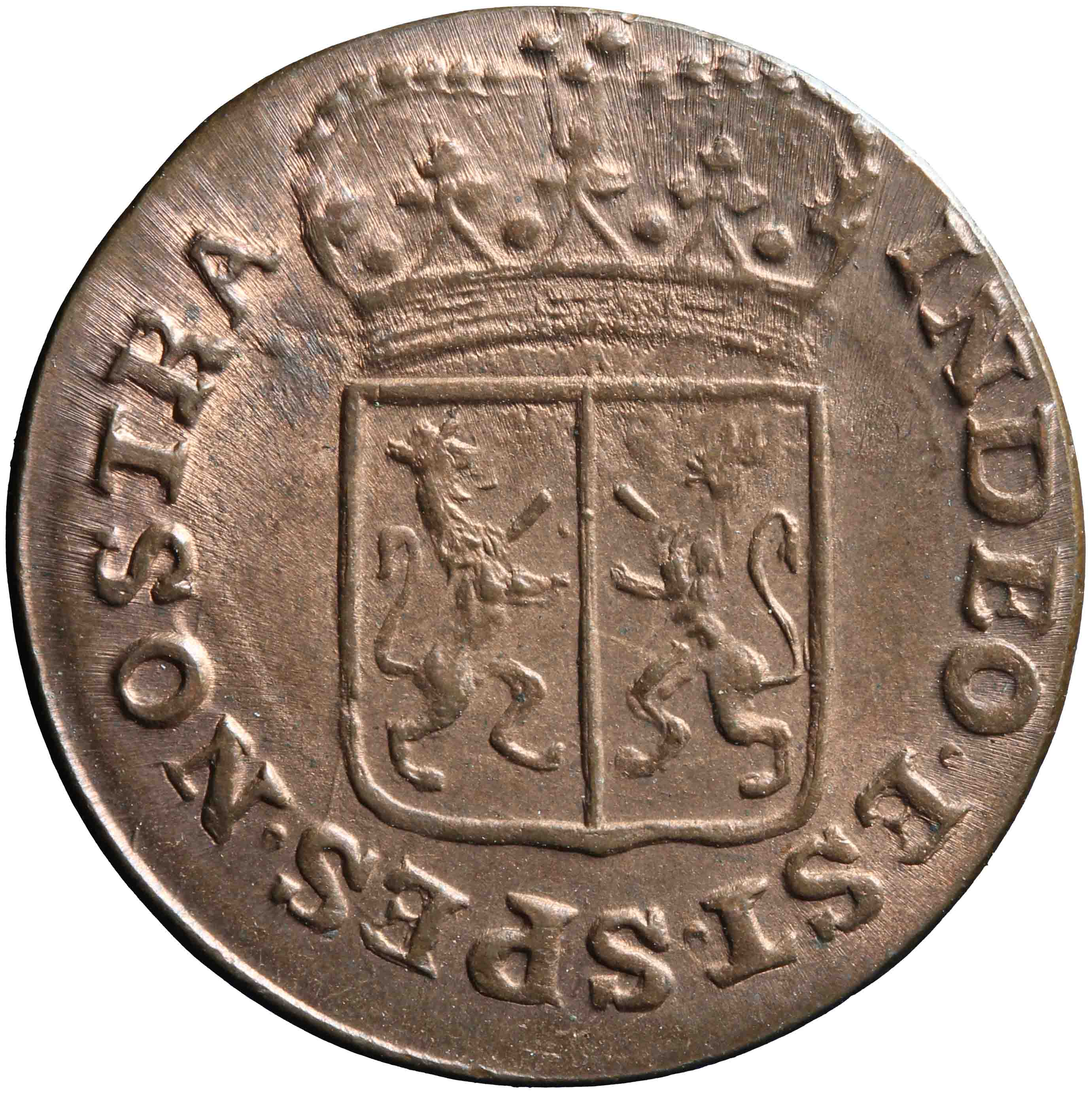 Afbeelding van de voorzijde. duit. Inventarisnummer:NM-01342
