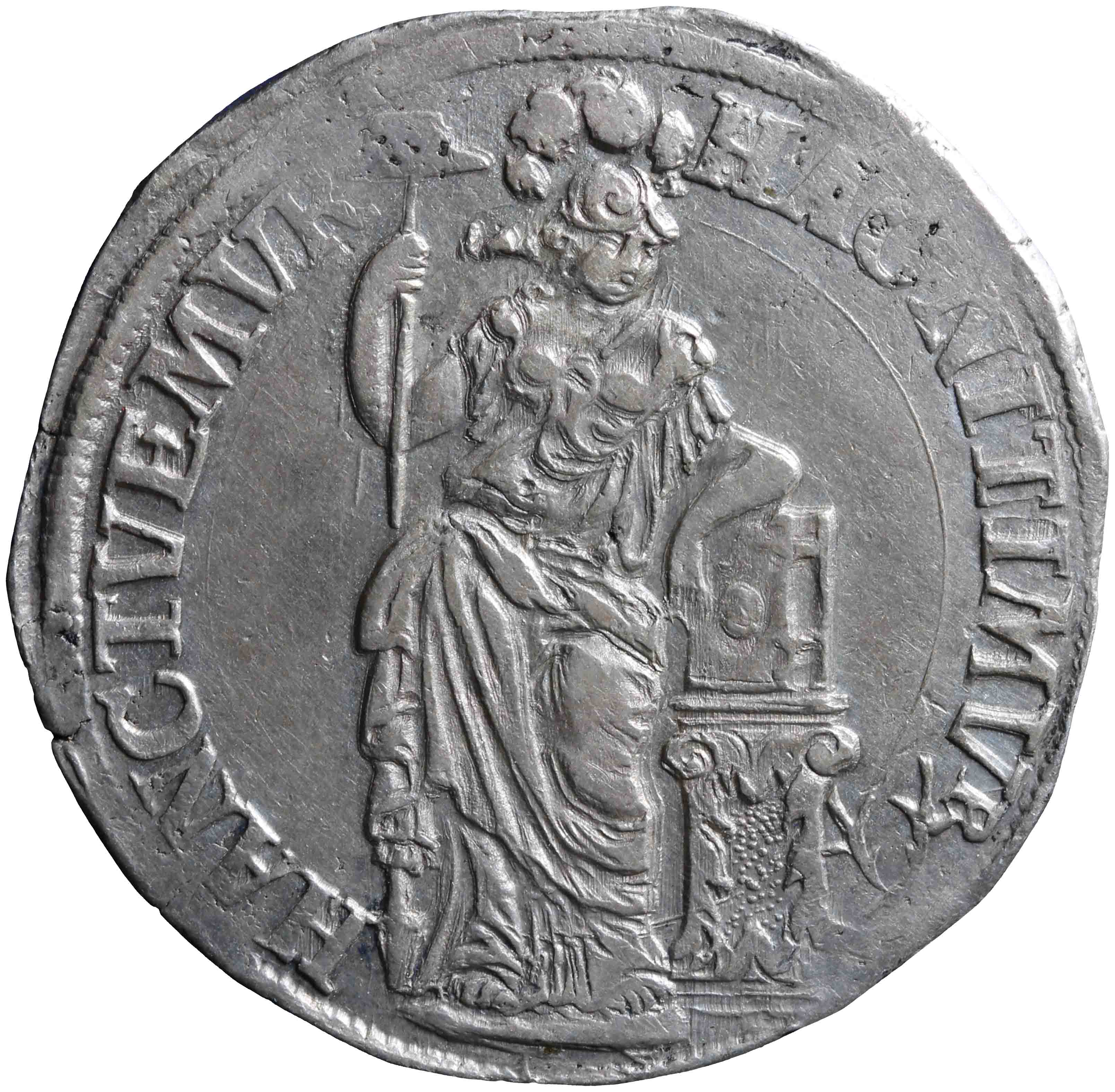Afbeelding van de voorzijde. stedelijke drie gulden. Inventarisnummer:NM-01857