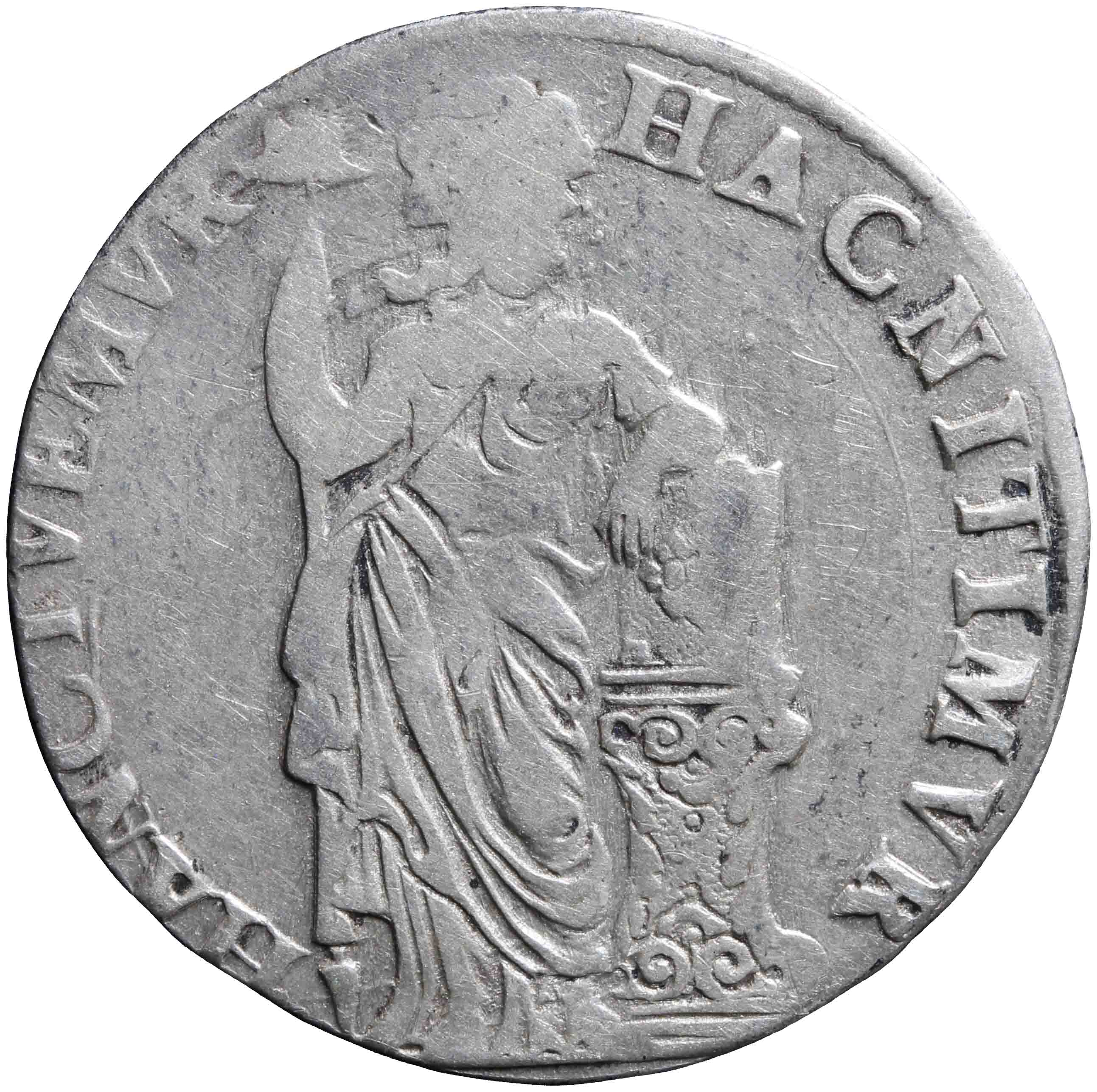 Afbeelding van de voorzijde. stedelijke halve gulden van 10 stuiver. Inventarisnummer:NM-01864