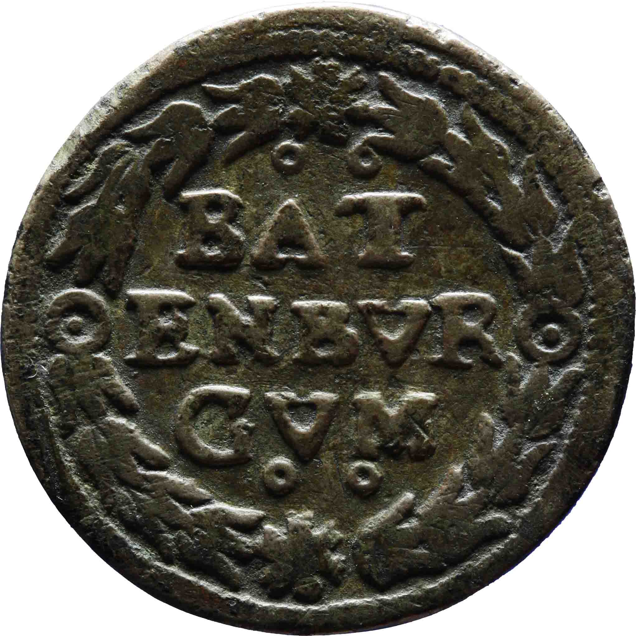 Afbeelding van de voorzijde. duit. Inventarisnummer:NM-02286