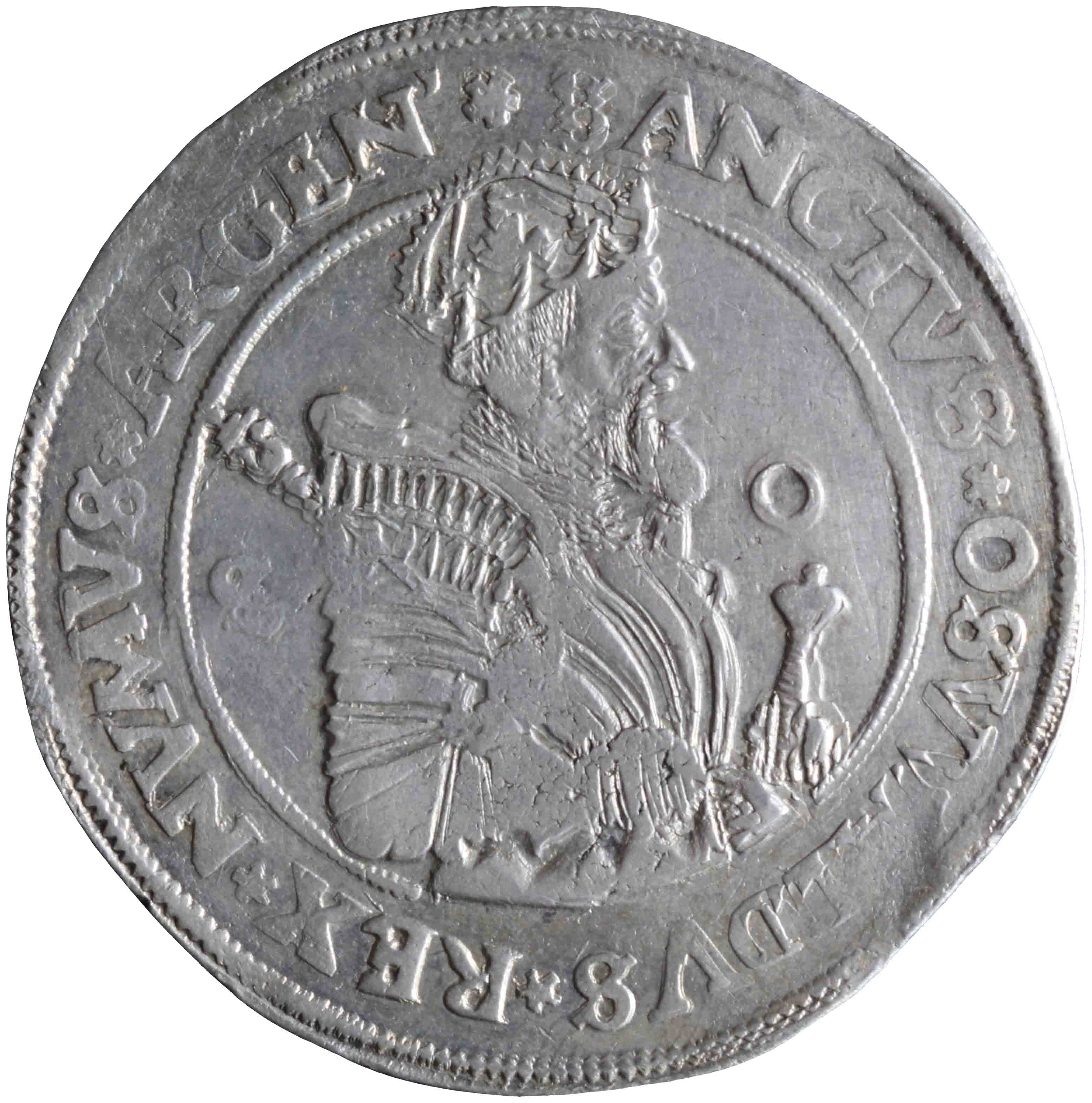 Afbeelding van de voorzijde. St Oswald daalder van dertig stuiver. Inventarisnummer:NM-02378