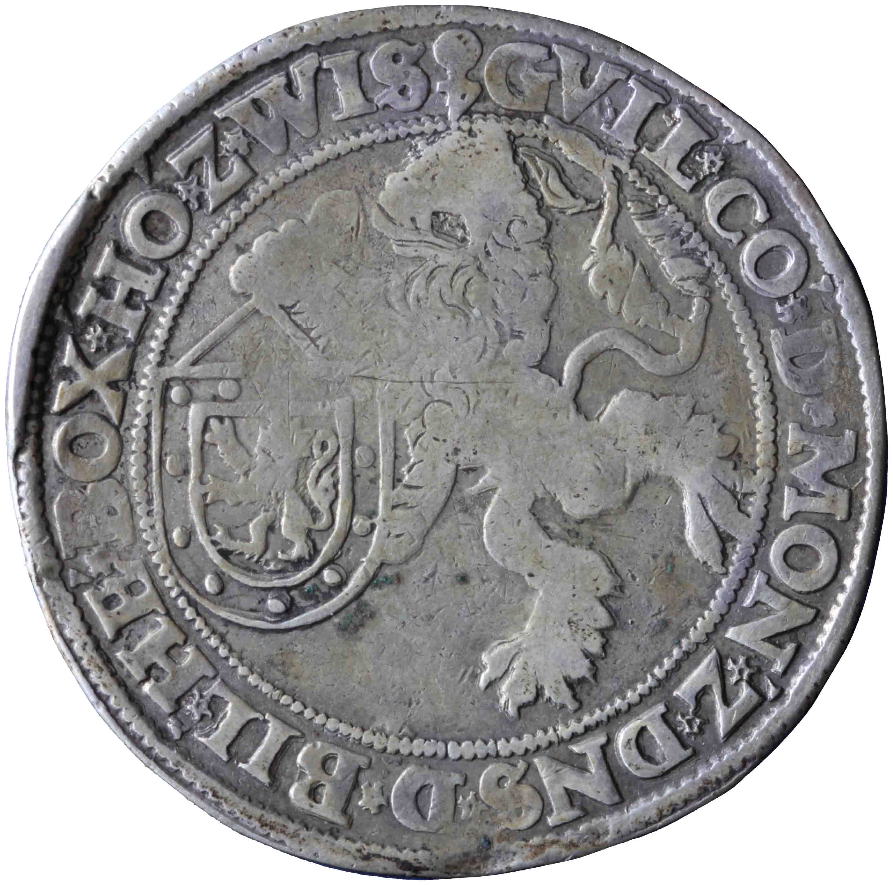 Afbeelding van de keerzijde. St Oswald daalder van dertig stuiver. Inventarisnummer:NM-02415