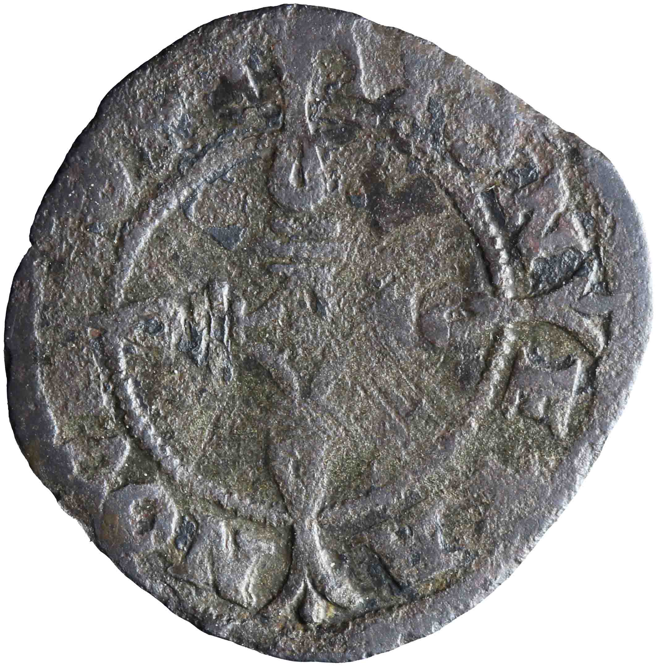 Afbeelding van de keerzijde. kwartstuiver ; vierling. Inventarisnummer:NM-02445