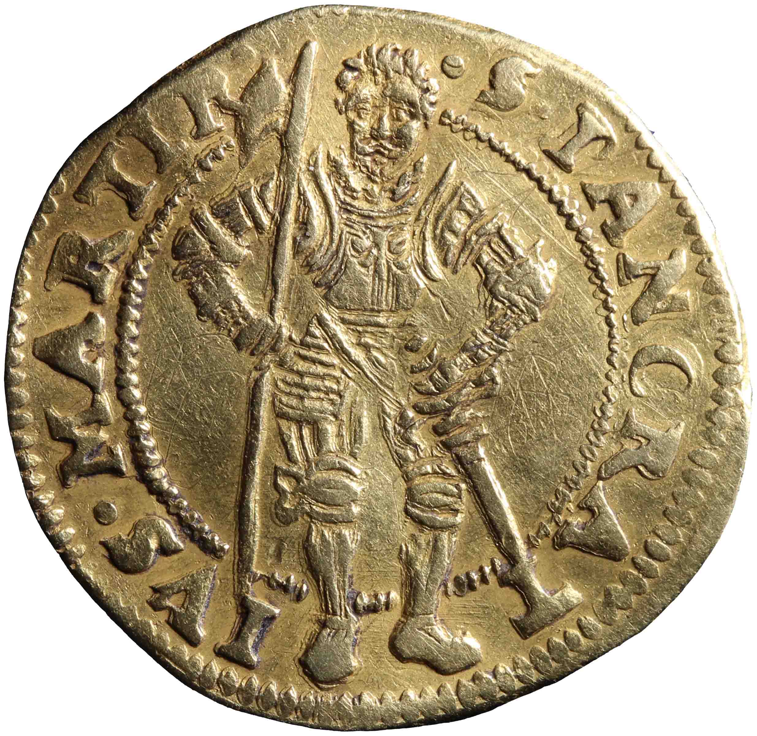 Afbeelding van de keerzijde. gouden dukaat, Hongaars type. Inventarisnummer:NM-02487